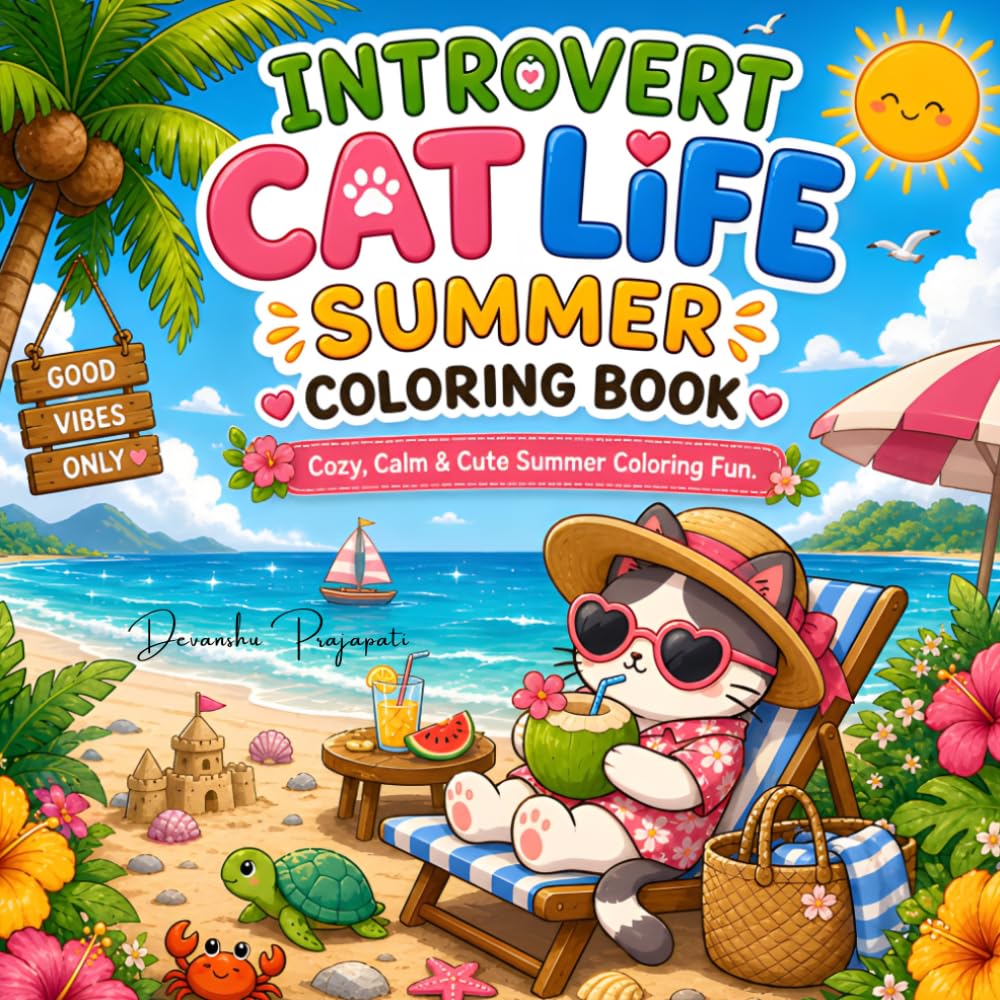Introvert Cat Life – Summer Coloring Book: Cozy, Calm & Cute Summer Coloring Fun