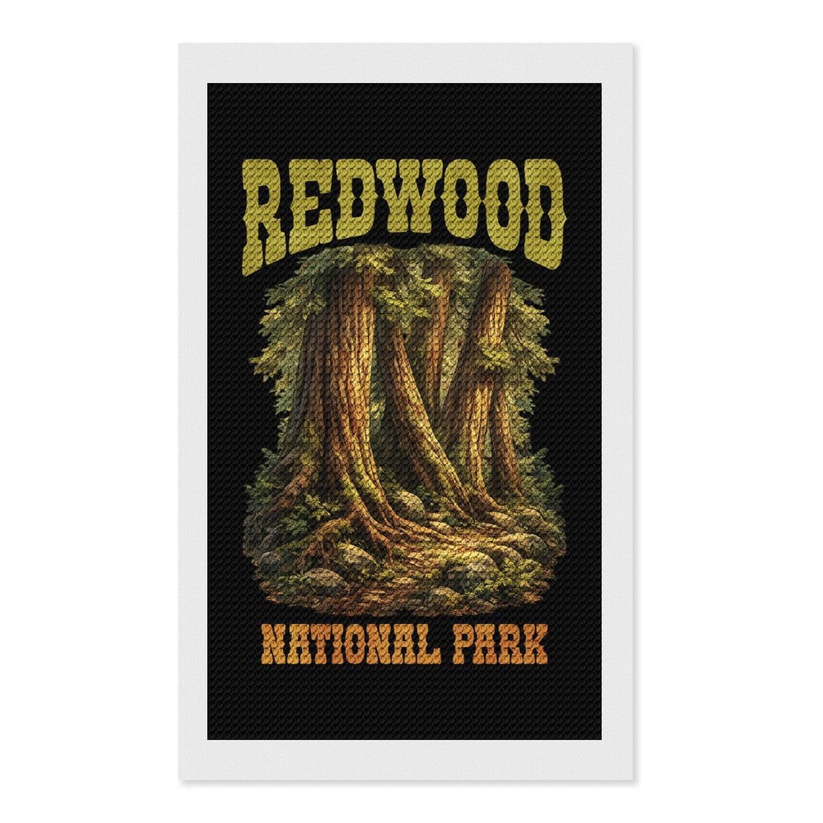 Junmoney Redwood National Park Vintage DIY Diamond Art Canvas Kit 12"x20", for Teens, Aesthetic Room Decor, Farmhouse Decor, Canvas Picture, Birthday Gift
