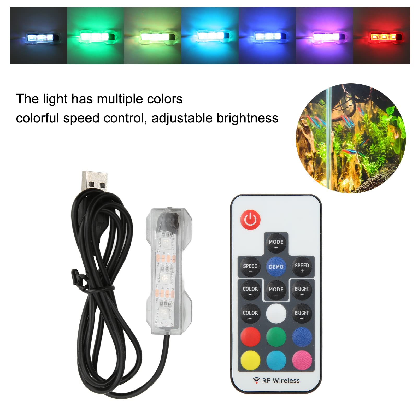 Światło akwarium LED USB z pilotem zdalnego sterowania, miękkie światło akwarium z pilotem USB światło akwarium łatwe w użyciu dla małych akwariów dla (zdalne światło