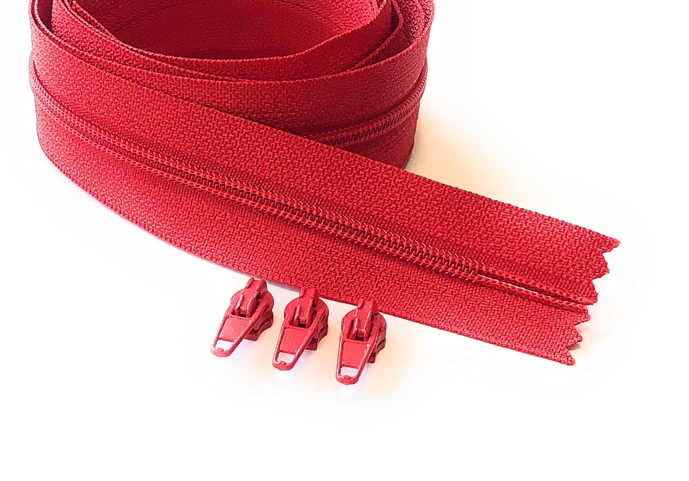 ADS Zipper Continuous Nylon no.3 Zip with Sliders #3 Chain Zipper on Roll with 3 Pullers (Red (Hot - 148), 59" - 1.5 metre)