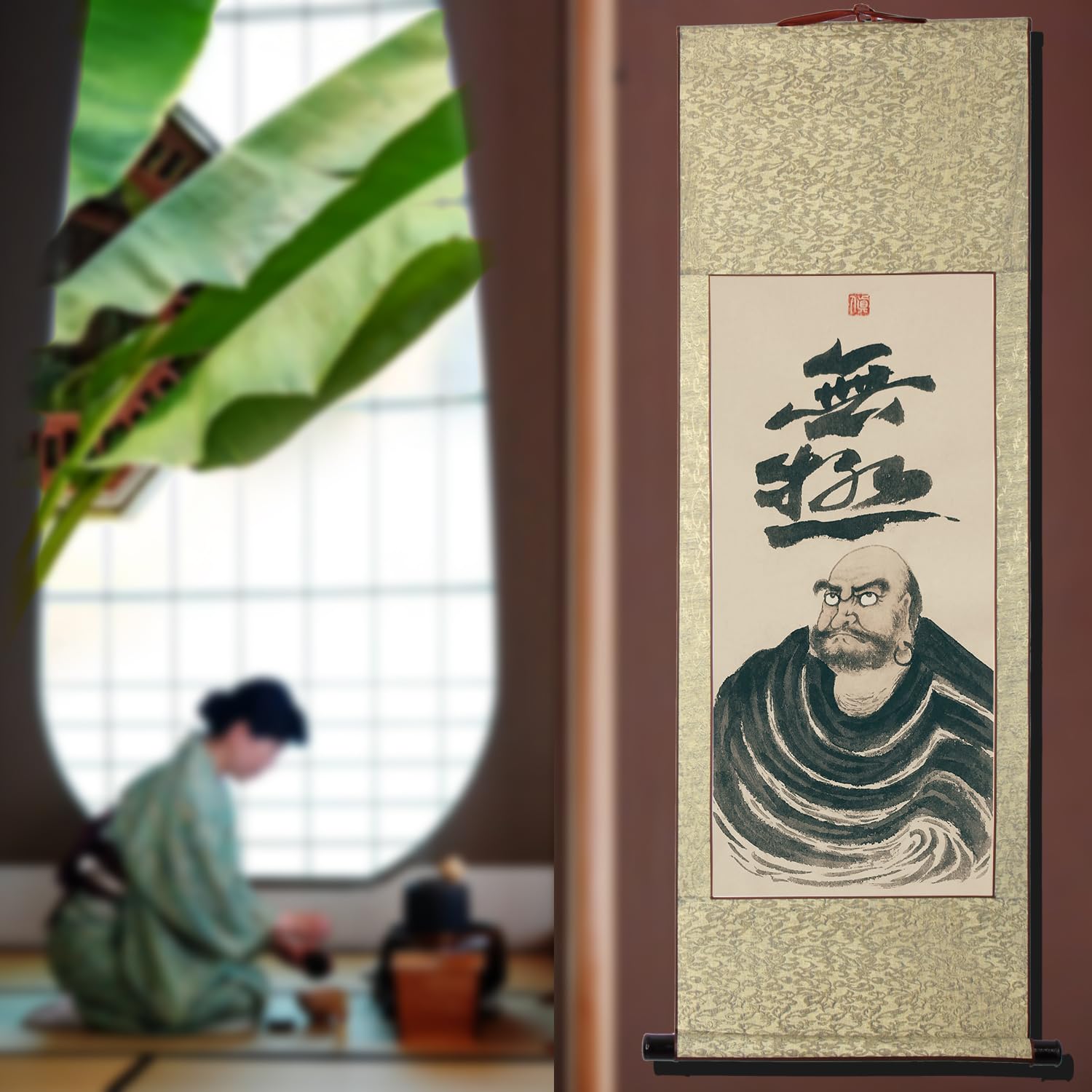 掛軸 絵 親鸞 達磨 インド 禅 美術 日本美術 インテリア 10年保証 掛け軸 達磨 (だるま) 小木曽宗水 新絹本 洛彩緞子佛表装 尺5