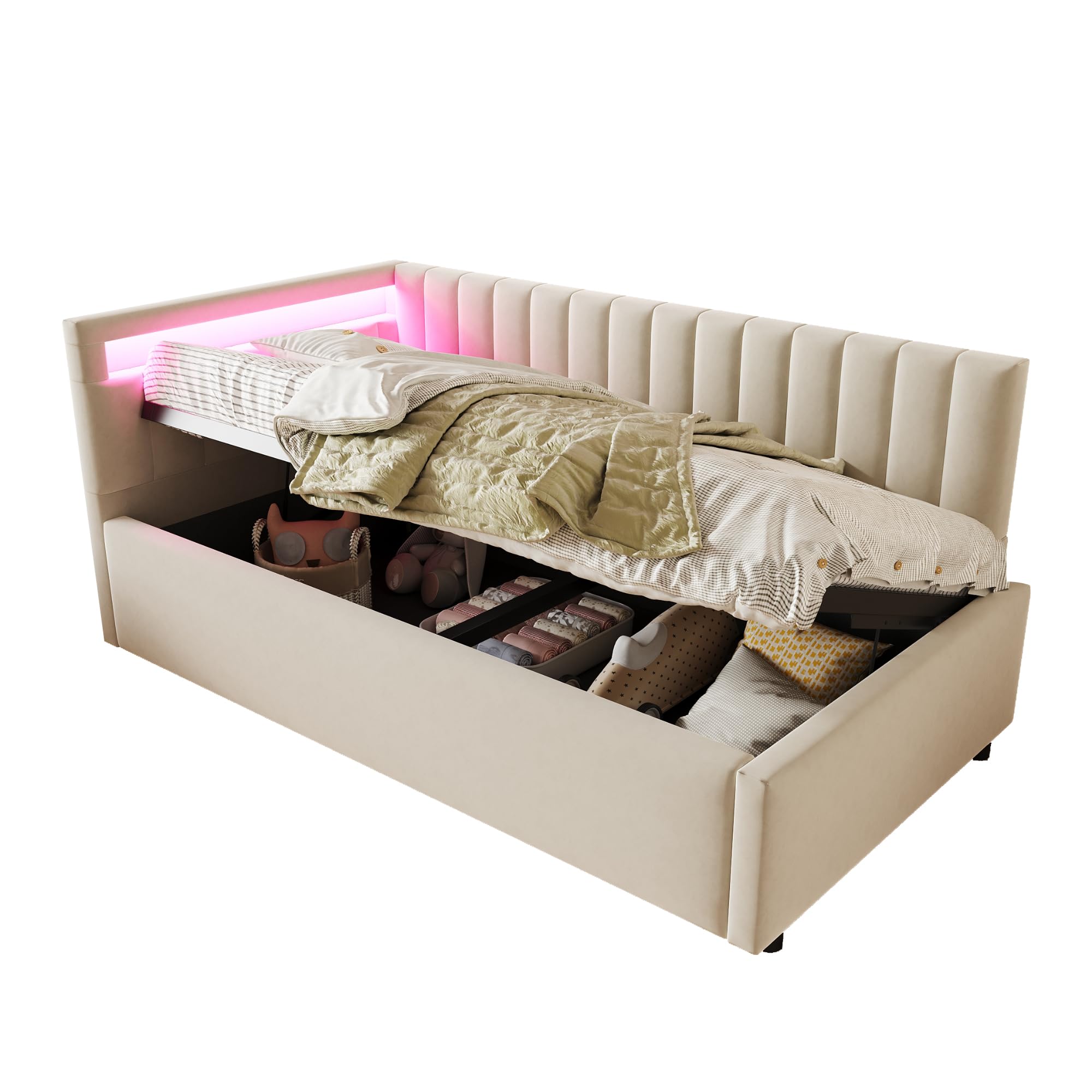 Polsterbett Ausziehbares Schlafsofa 90×200cm - Mit LED-Beleuchtung & USB-Anschlüssen