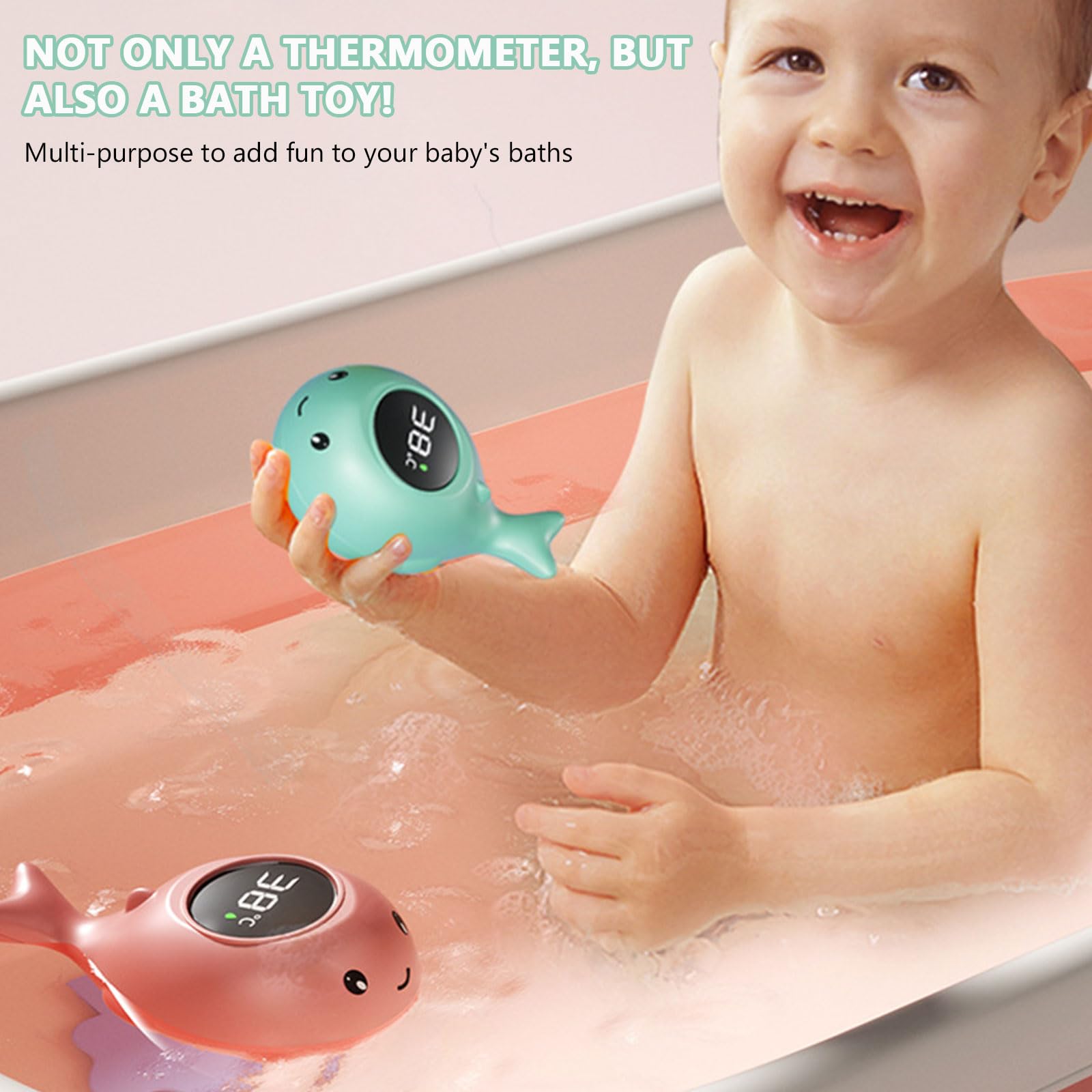Termómetro Digital para Bañera de Bebé con Pantalla Táctil LED, Aviso de Temperatura y Juguetes de Baño (Azul)