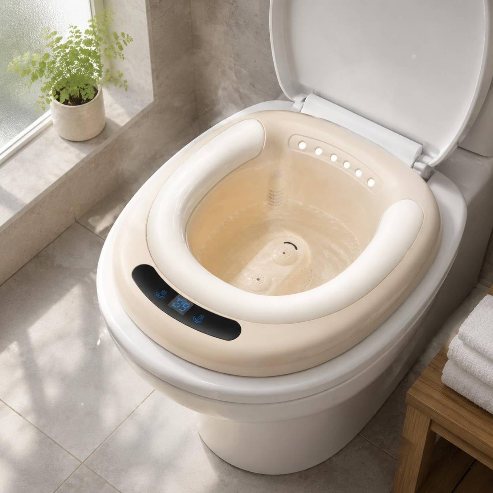Donna Elettrico per Seduta con Spruzzo Automatico Bacinella per Igiene Intima Lavaggio Detersione Materiale PP PVC Controllo Facile Adatto a Casa, Cammello Caldo, PVC
