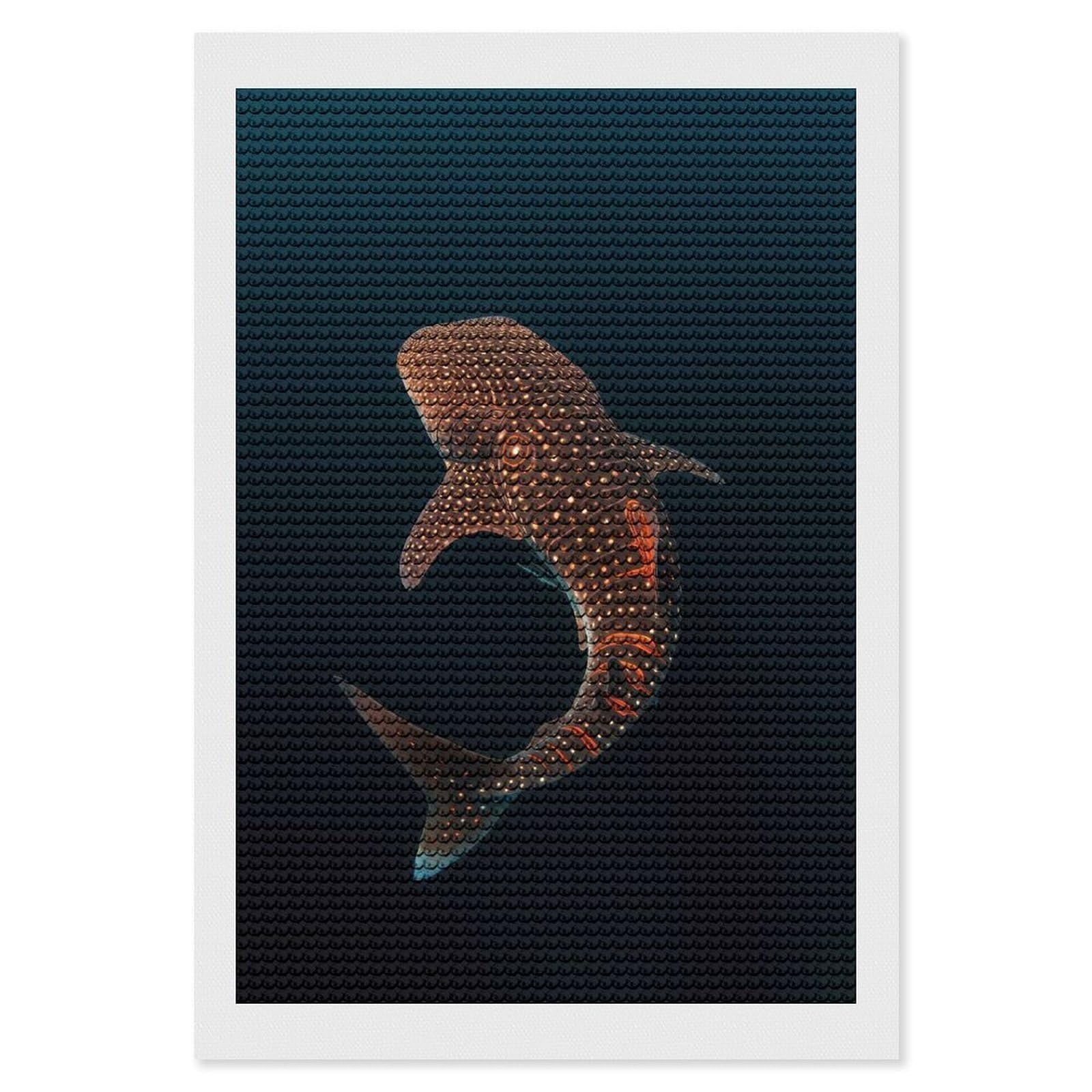 Junmoney Whale Shark Dark Ocean Diamond Painting Canvas Set 8"x12", for Adults, Sparkling Round Gems, Thoughtful Handmade Gift, Modern Decor
