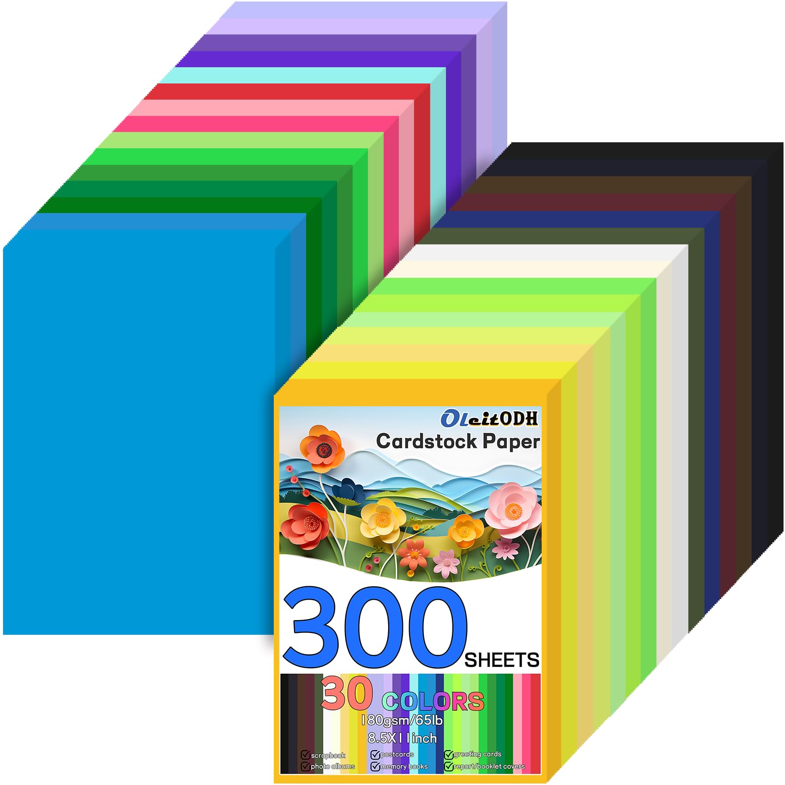 Oleitodh 8.5” x 11” Colored Cardstock Bulk, 309 PCS Cardstock Paper Set, 30 Assorted Colors Construction Paper,180 GSM Card Stock Scrapbooking