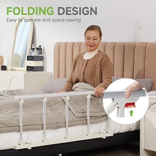 Miniatura 2 de Real Relax Rieles de cama para adultos mayores, barandillas plegables para personas mayores, se ajustan a tamaño matrimonial, individual, king,