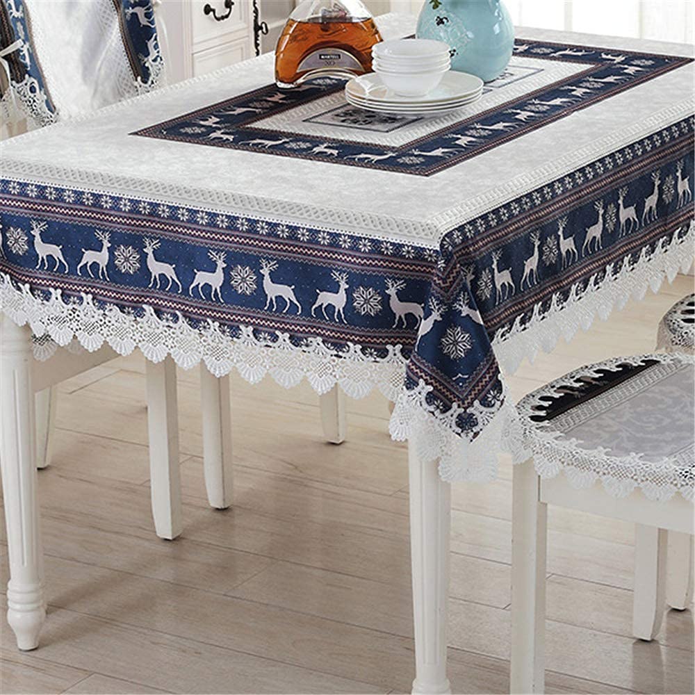 Nappe Wapiti Flocon Brodé 130x180cm en Satin avec Dentelle