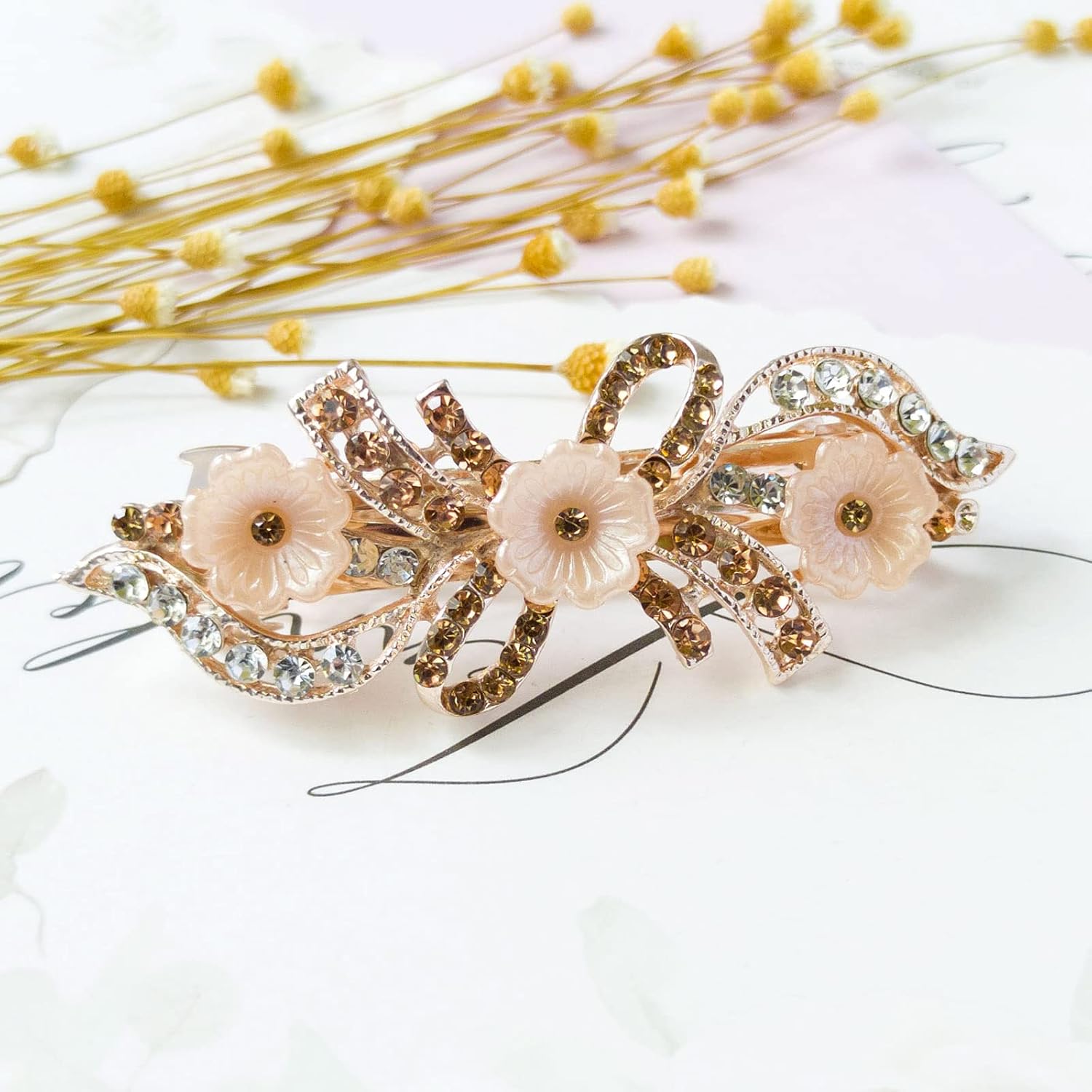 Ventertop Barrettes for Women 5 Pack Crystal Rhinestone Fancy Hair Clips Clasps Barrettes for Thick Hair Flower Bow Shaped French Hair Pins Hair Styling Accessories - Image 5