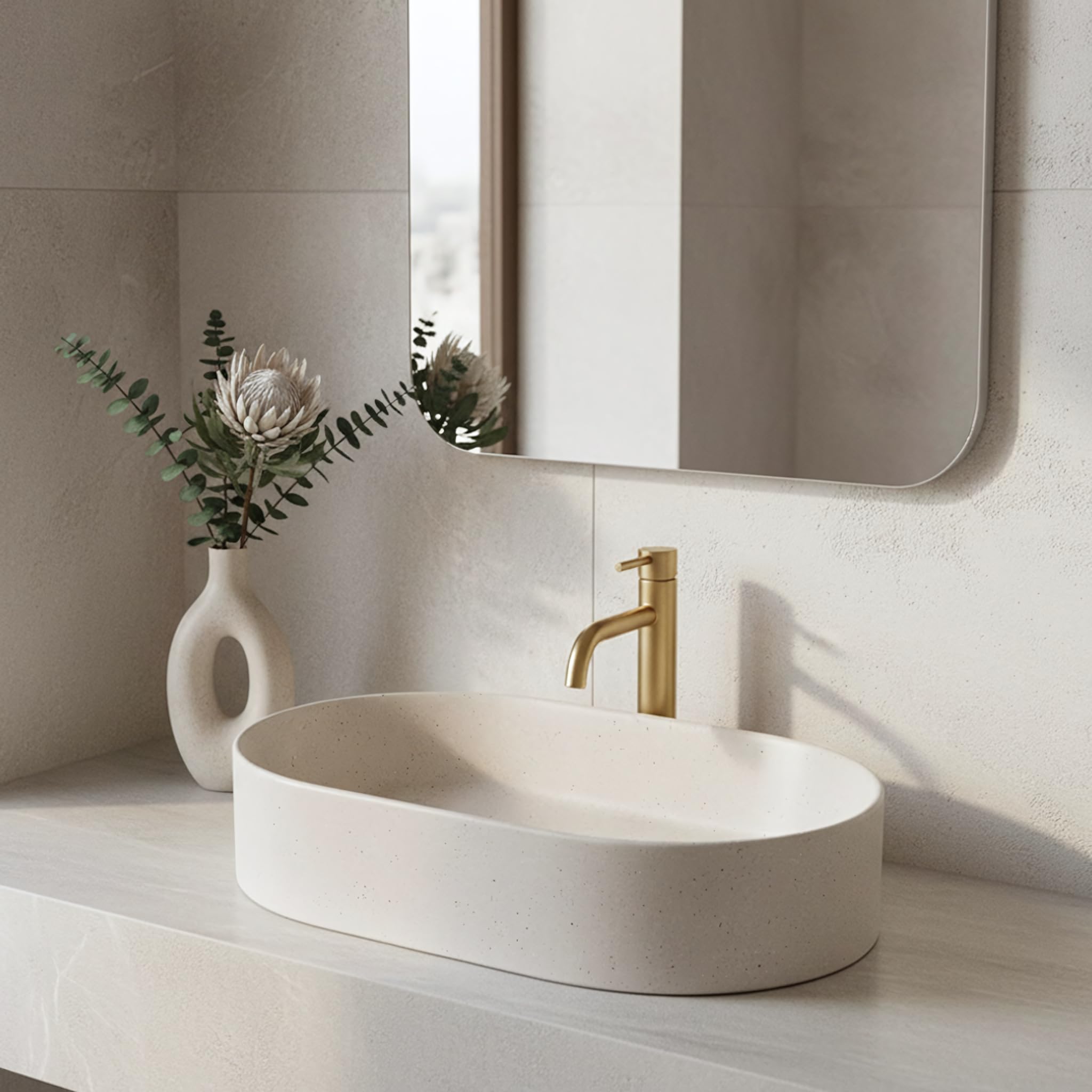 Lavabo Sobre Encimera Rea Nadia 60 Beige 61X38,5X12Cm