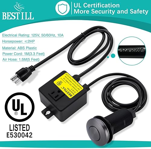Miniatura 4 de BESTILL Kit de interruptor de aire de eliminación de basura, certificación UL (E530042), interruptor de encendidoapagado superior del fregadero para