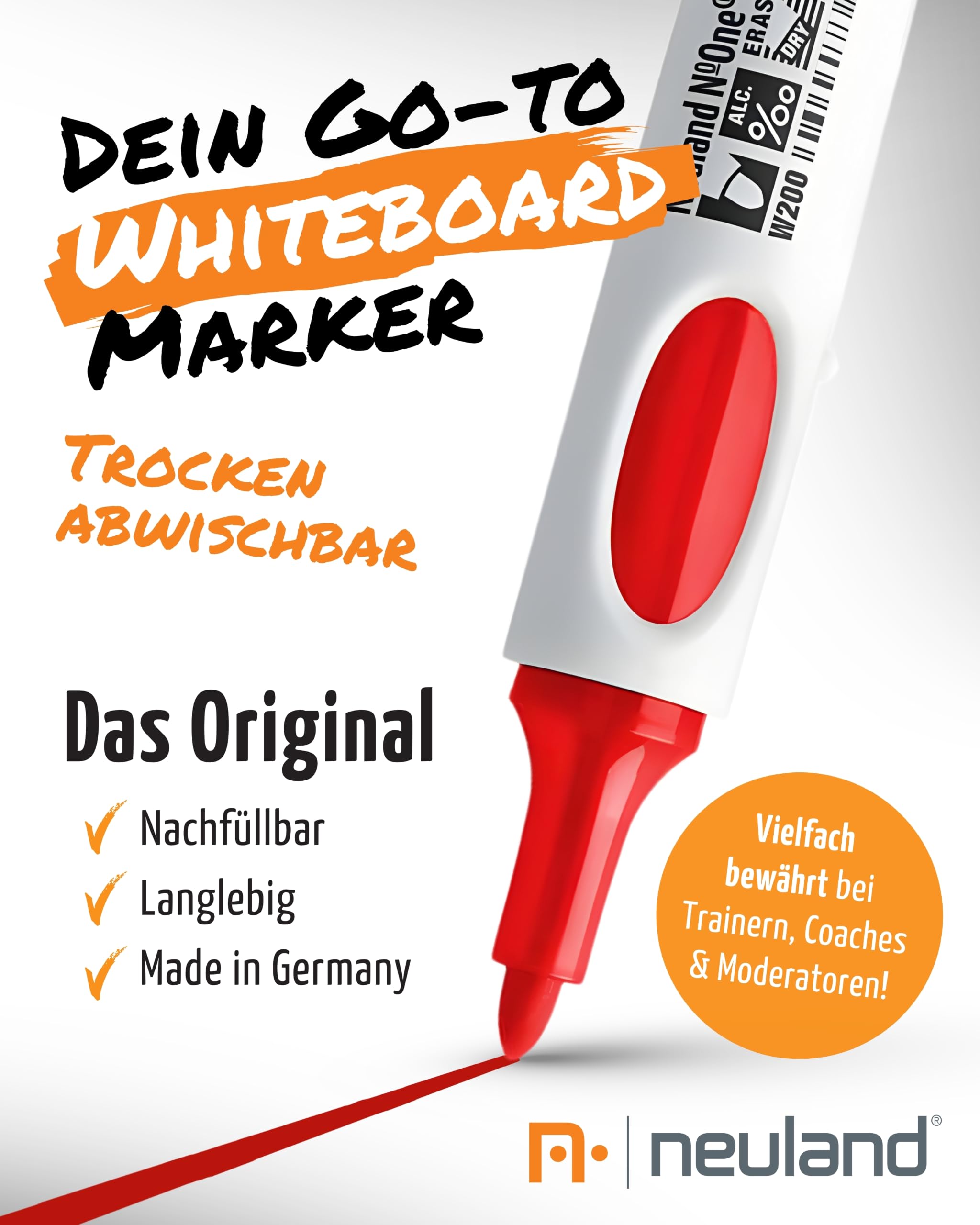 Neuland No.One® R Whiteboard 10er-Set Basic Tones 9W I Marker mit Rundspitze 2-4 mm I Farbset mit 4x Schwarz 2x Rot 2x Blau 2x Grün I Wiederbefüllbare Boardmarker für Whiteboards I trocken abwischbar