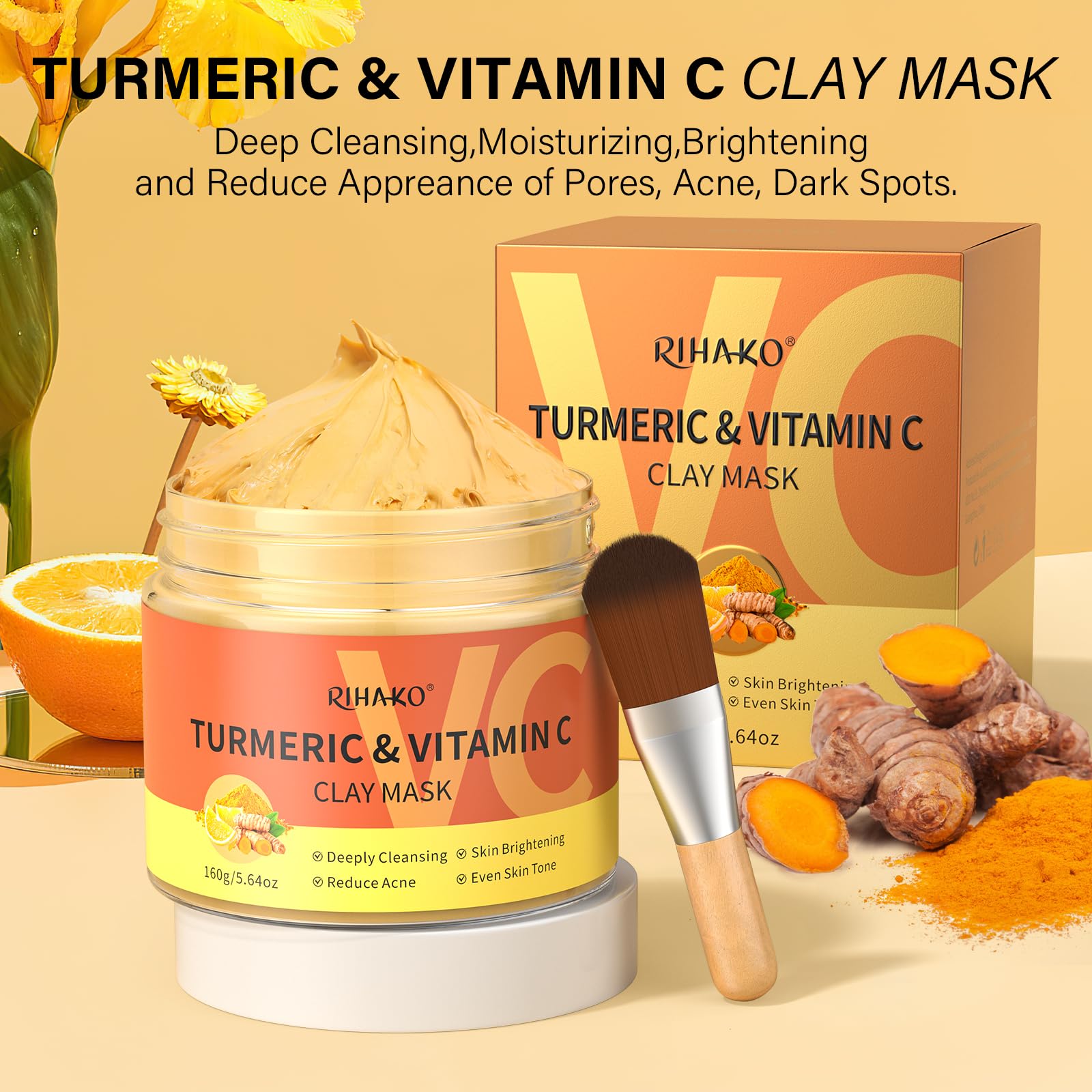 Stocking Stuffers for Women Turmeric Vitamin C Clay Mask| Deep Cleansing Facial Clay Mask for Dark Spots, Dull Skin, Refining Pores and Controlling Oil,Dark Spot Remover for Face,Face Masks Skincare