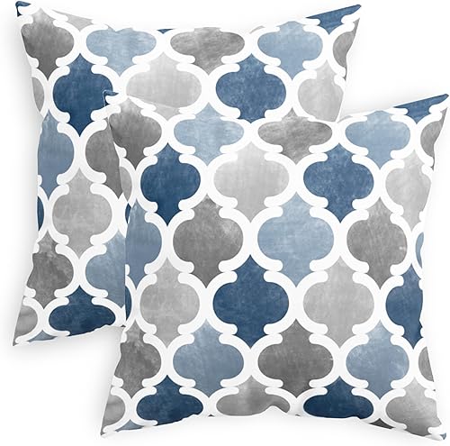 CaliTime Juego de 2 fundas de almohada decorativas de forro polar degradado con cadena geométrica enrejada cuadriculada para sofá, cama, sofá,