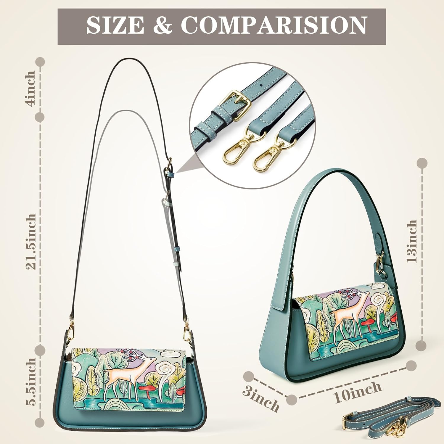 Genuine Leather Shoulder Bag for Women Hand Carved Painted Leather Clutch Saddle Bag Cute Hob - Image 4