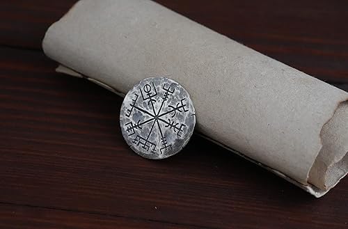 Miniatura 3 de Baldur Jewelry - Moneda protectora de plata de ley 925 con talismán para viajero nórdico vikingo, regalo de moneda Vegvisir - Moneda de brújula