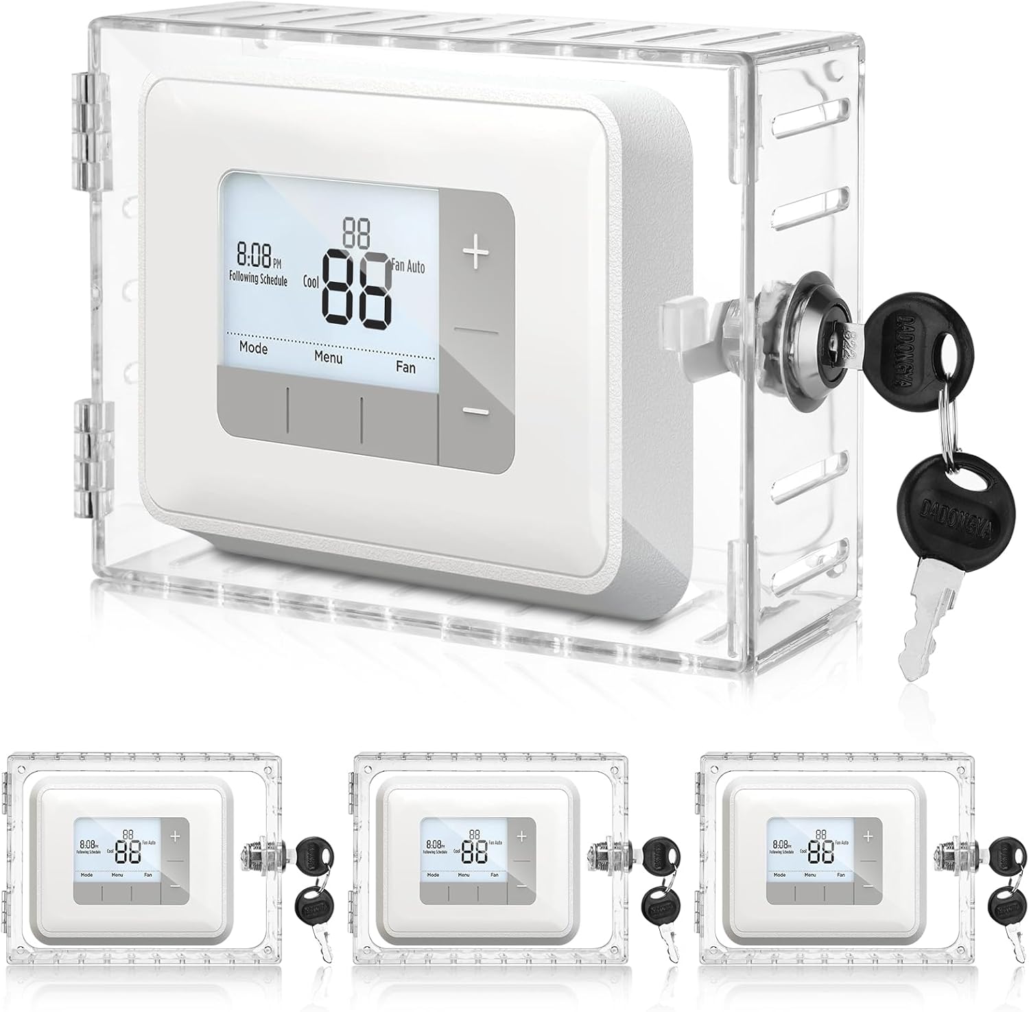 Rossesay 4 Pcs Universal Thermostat Lock Box with Key Large Clear Thermostat Cover with Lock Thermostat Guard for Thermostat on Wall (Fits Thermostats 5.7 x 4.7 x 2.2 in or Smaller)