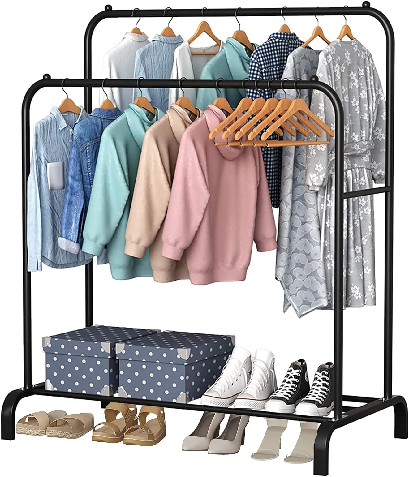 Practiksa Perchero Móvil Organizador Para Ropa Rack Con Zapatera Ruedas