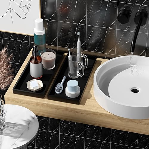 Miniatura 2 de BBK Bandeja de tocador de baño de 11.8 pulgadas, paquete de 2 bandejas de baño (grande), bandeja de baño de silicona para mostrador, bandeja de