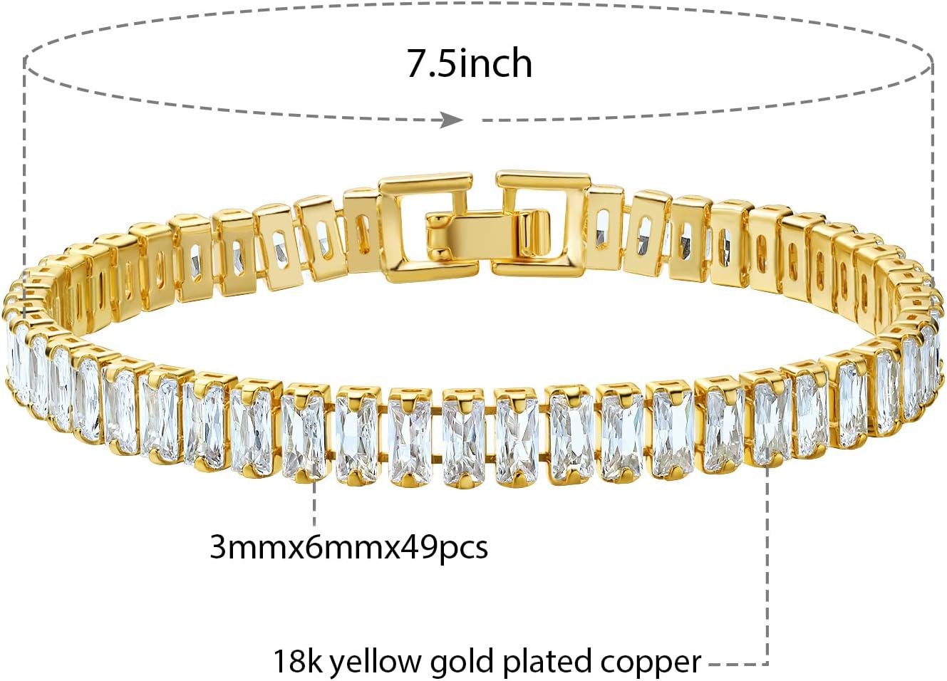 MDFUN 18K Yellow Gold Plated Round Tennis Bracelet for Women – Elegant 5mm Cubic Zirconia Tennis Bracelet – Great Gift for Mom, Wife & Loved Ones Size 6-8.5 inches - Image 4