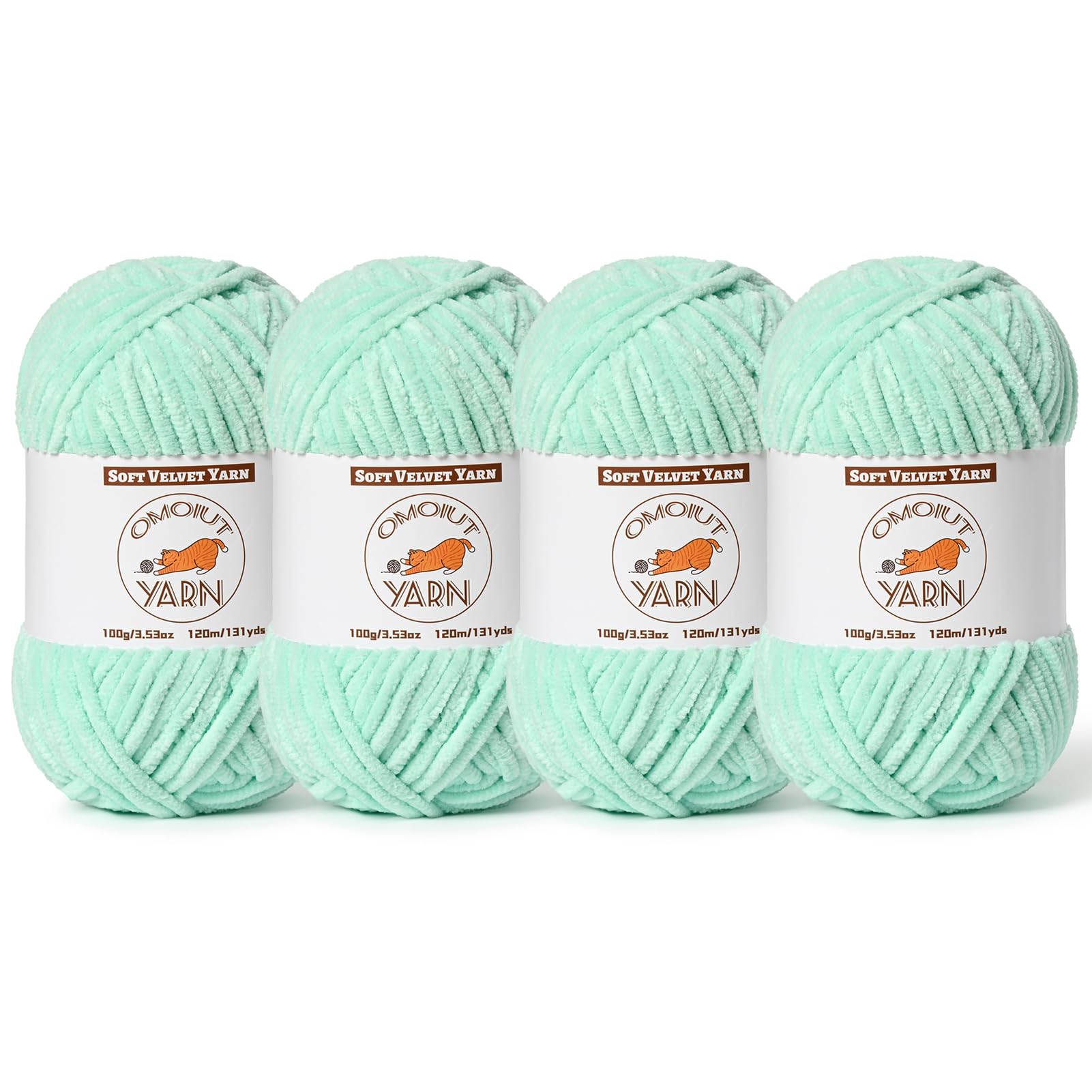 4 Pack Mint Green Fluffy Velvet Yarn for Crocheting, Chunky Chenille Baby Blanket Yarn for Crochet, Soft Fuzzy Puzzle Yarn for Knitting, (100g/3.53oz Each) Bulky Thick Amigurumi Crochet Yarns