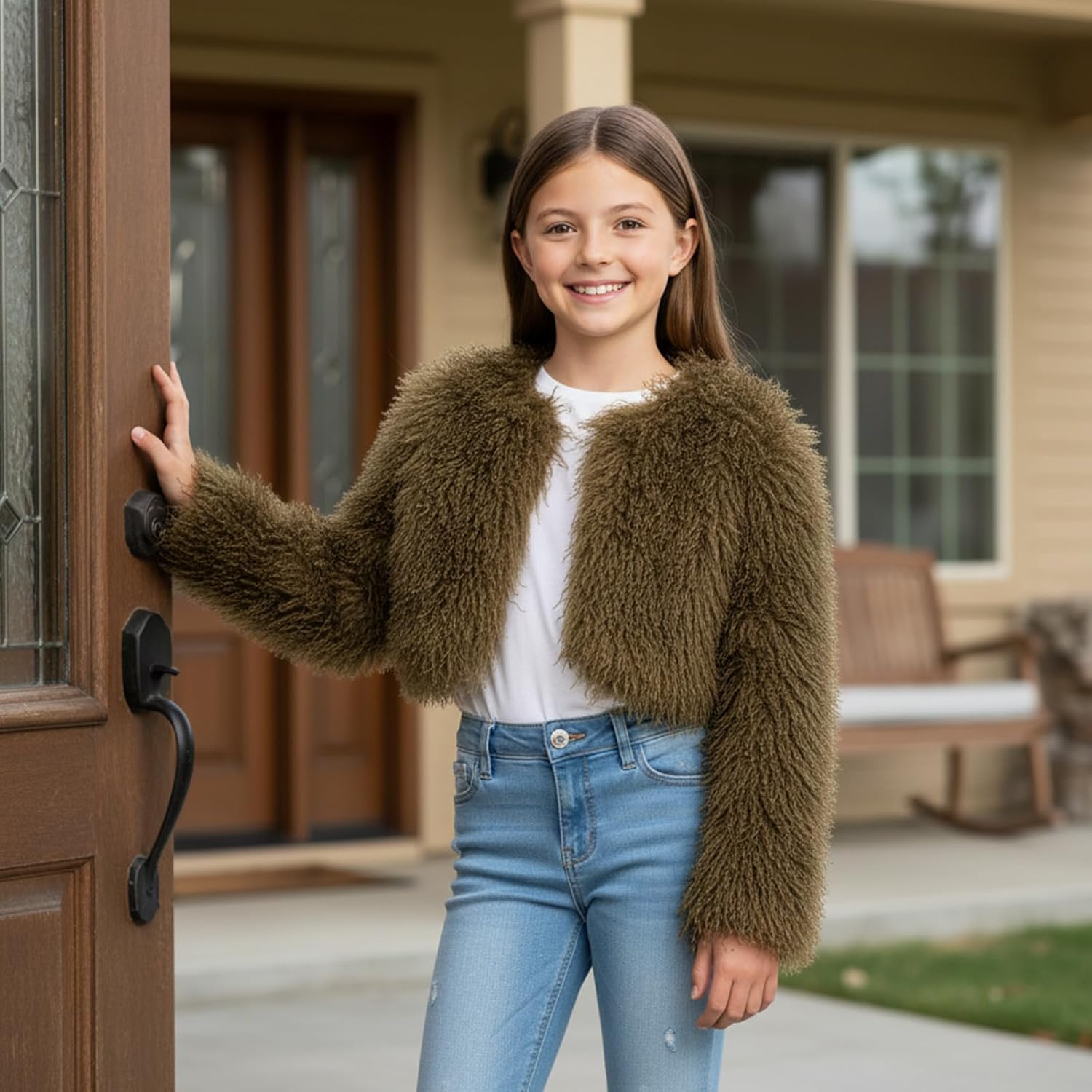 Fur Coats For Women,Plus Size Cropped Mongolian Faux Fuzzy Jacket Fluffy Fall Coat. - Image 2