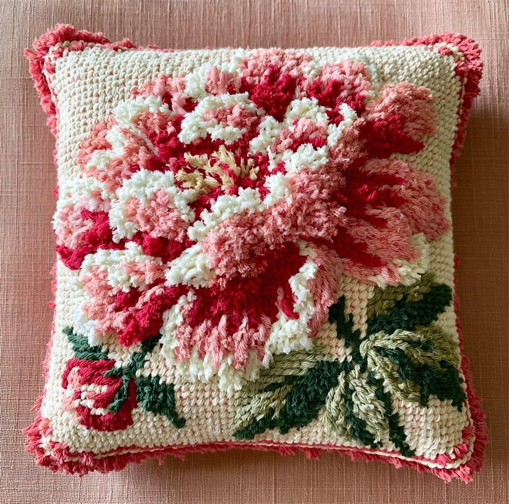 FWRTYCB DIY Latch Pillow Case Kits Peony Crochet Cushion Cover