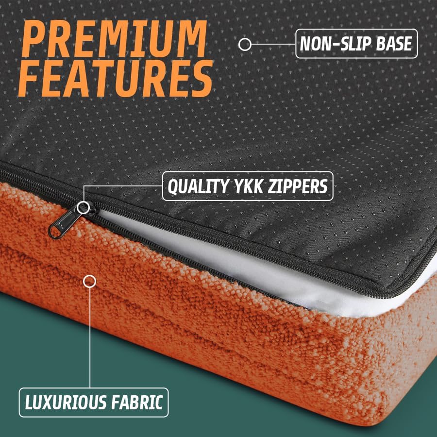 review Dazy Dog Orthopedic Dog Bed - Water Resistant & Washable Pet Bed for Small, Medium, and Large Dogs - Memory Foam Calming Dog Bed with Comfort for Arthritis Pain Relief - (Small, Boucle Terracotta)