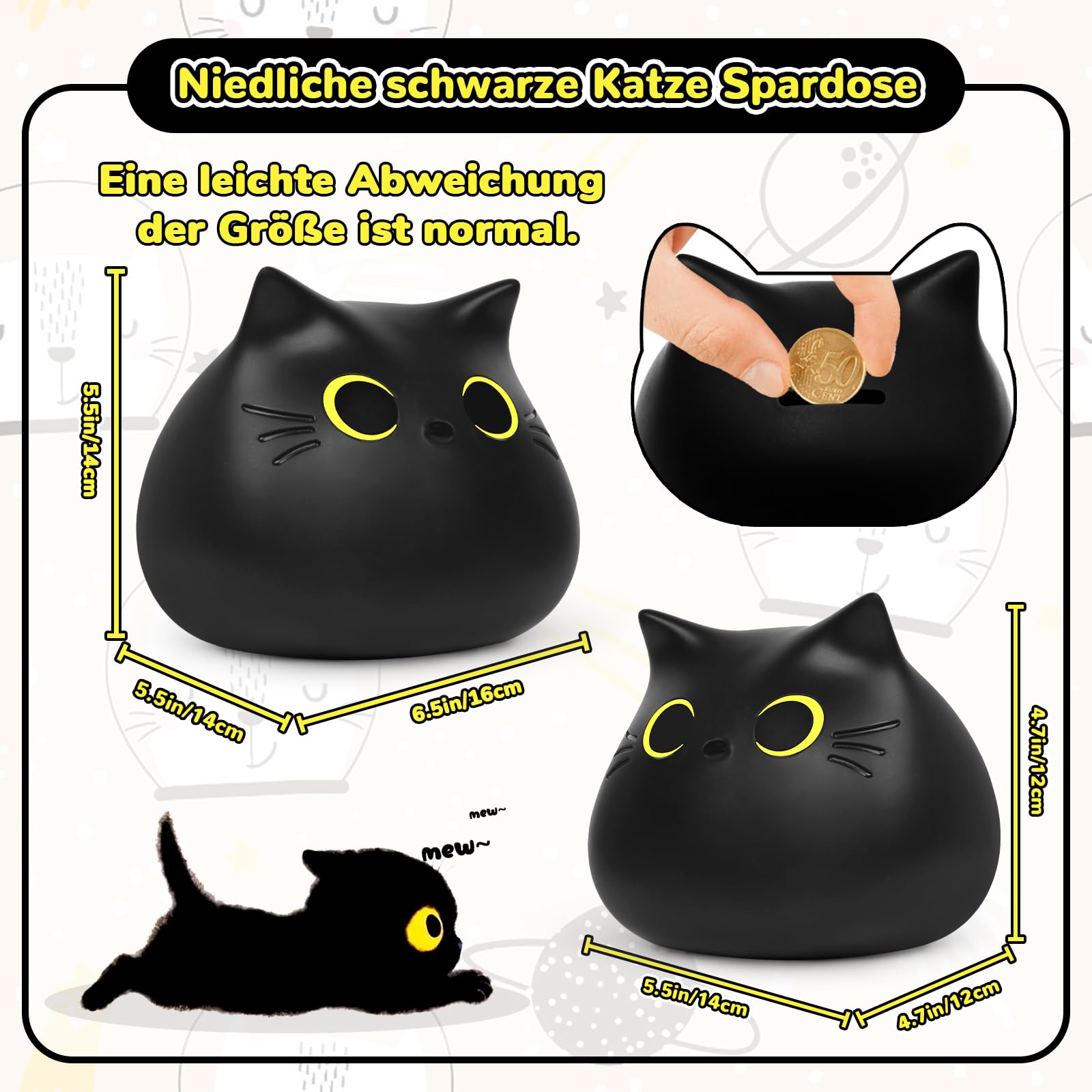 Gatto salvadanaio nero, salvadanaio per bambini, regalo di compleanno in plastica per ragazzi e ragazze
