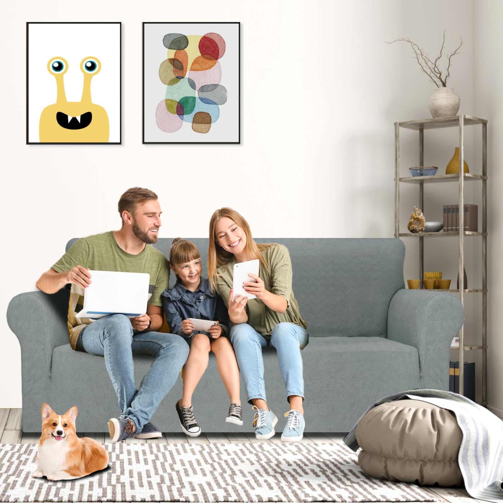 YSTELLAA Elasticizzato Copridivano 3 Posti, Universale Copri Divano Con Braccioli, Moderno Copridivani Elasticizzati, Copridivano Antigraffio Gatto, Sofa Cover Antiscivolo Lavabili, Grigio Chiaro