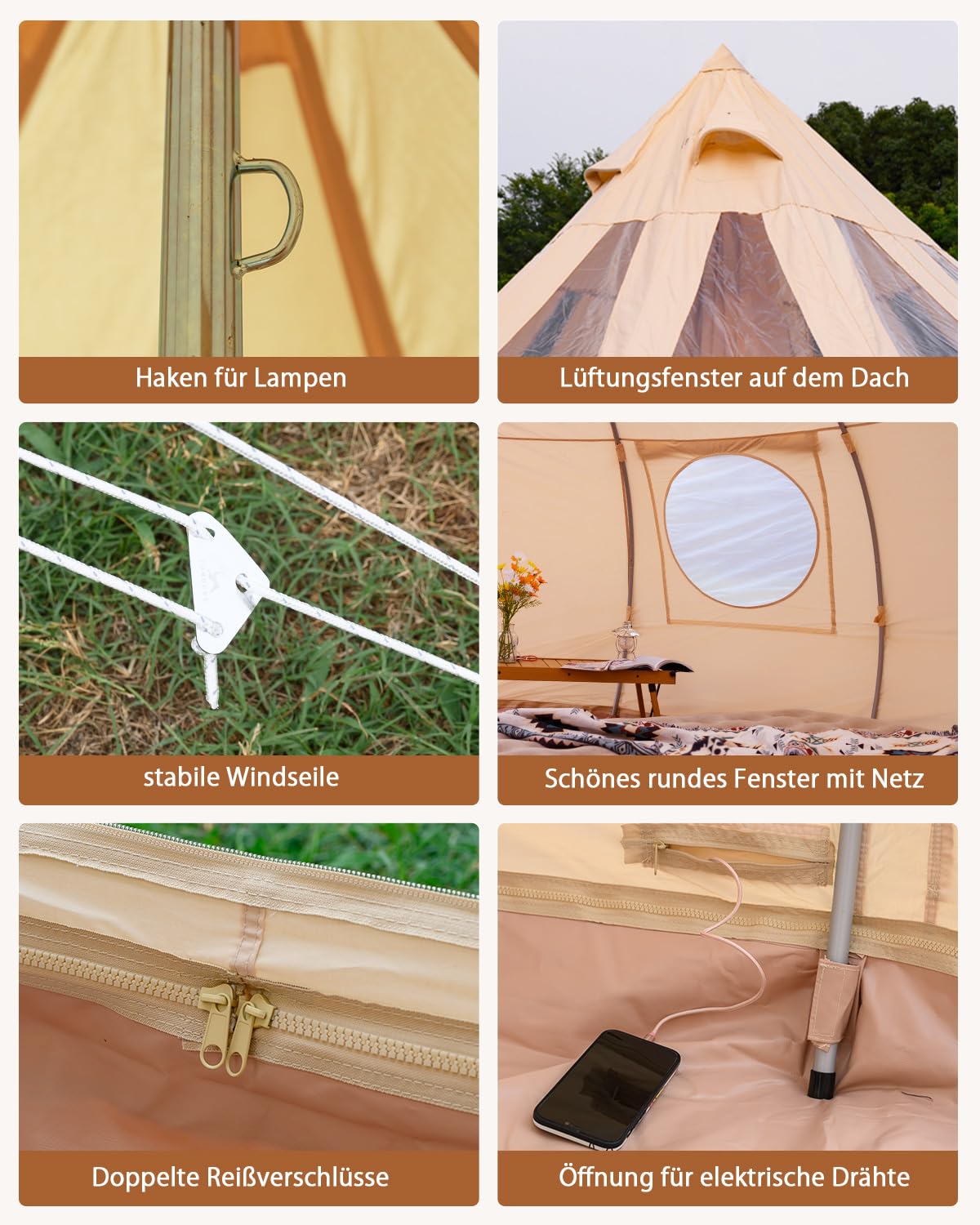 TOMOUNT Tipi Baumwolle Zelt 8 Personen Zwiebelzelt Große Familienzelt Canvas Pyramiden Jurtenzelt Glamping Wassertropfen-Zelt für Camping, Hiking, Festival, Parties, Musikfest, Hochzeit
