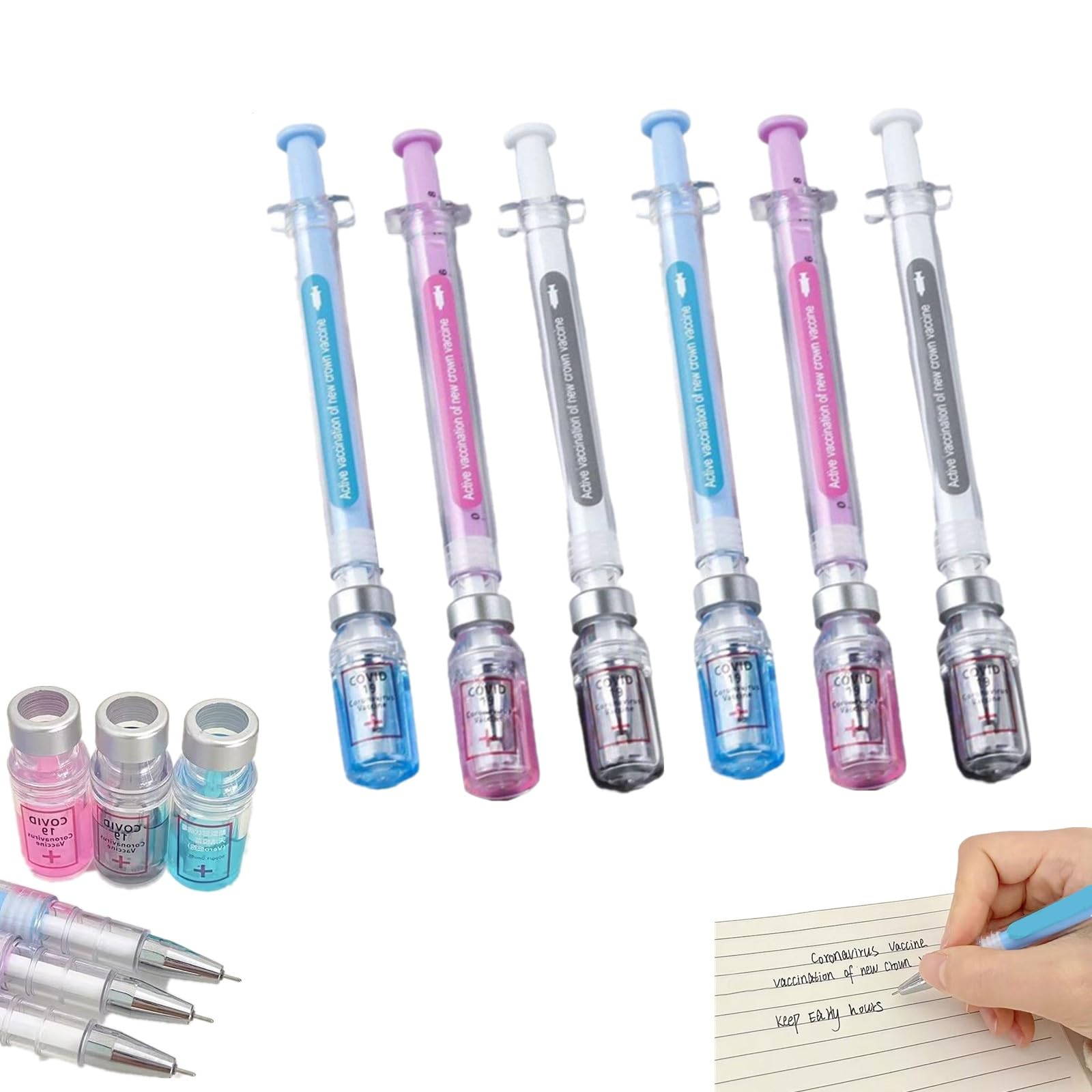 6 Pack Syringe Pens, Creative Syringe Shaped Black Gel Pens for Funny, Nurse Novelty Ballpoint Pen for Work and Nursing School Supplies, Pen Body Color Random