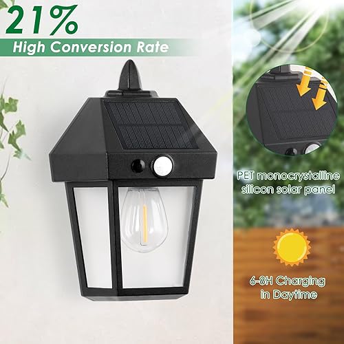 Miniatura 5 de Mancra Luces solares de pared para exteriores con 3 modos, sensor de movimiento del anochecer al amanecer, luces solares impermeables para