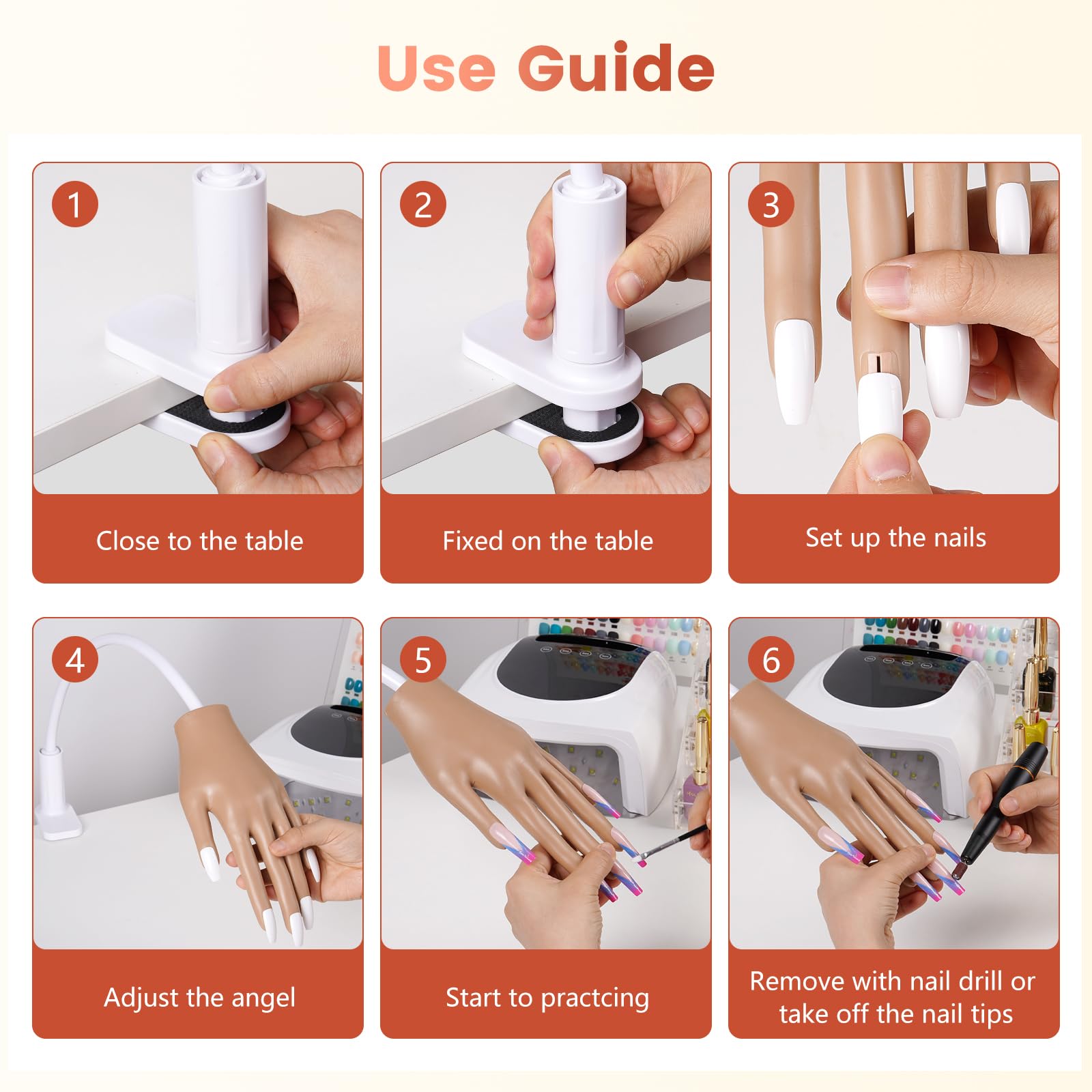 Yokilly Mano para Practicar Uñas: Flexible Mano Articulada Practicas Uñas y Uñas Acrilicas - Silicona Mano de Practicas de Uñas Manicura para Principiantes Salón Casa