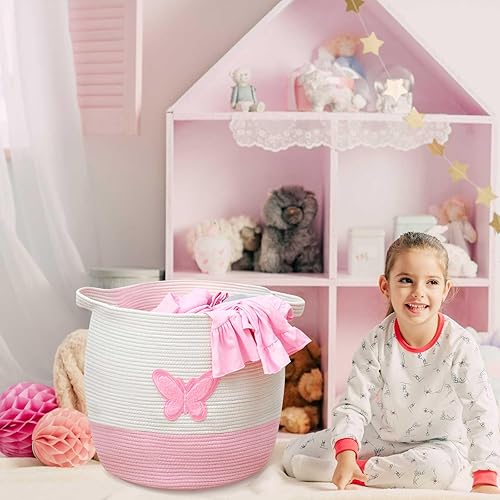 Miniatura 5 de Menkxi Cesta de lavandería para bebé, cesta redonda tejida con asas, cesta organizadora de mantas, para niños, niñas, regalo de bebé, familia,