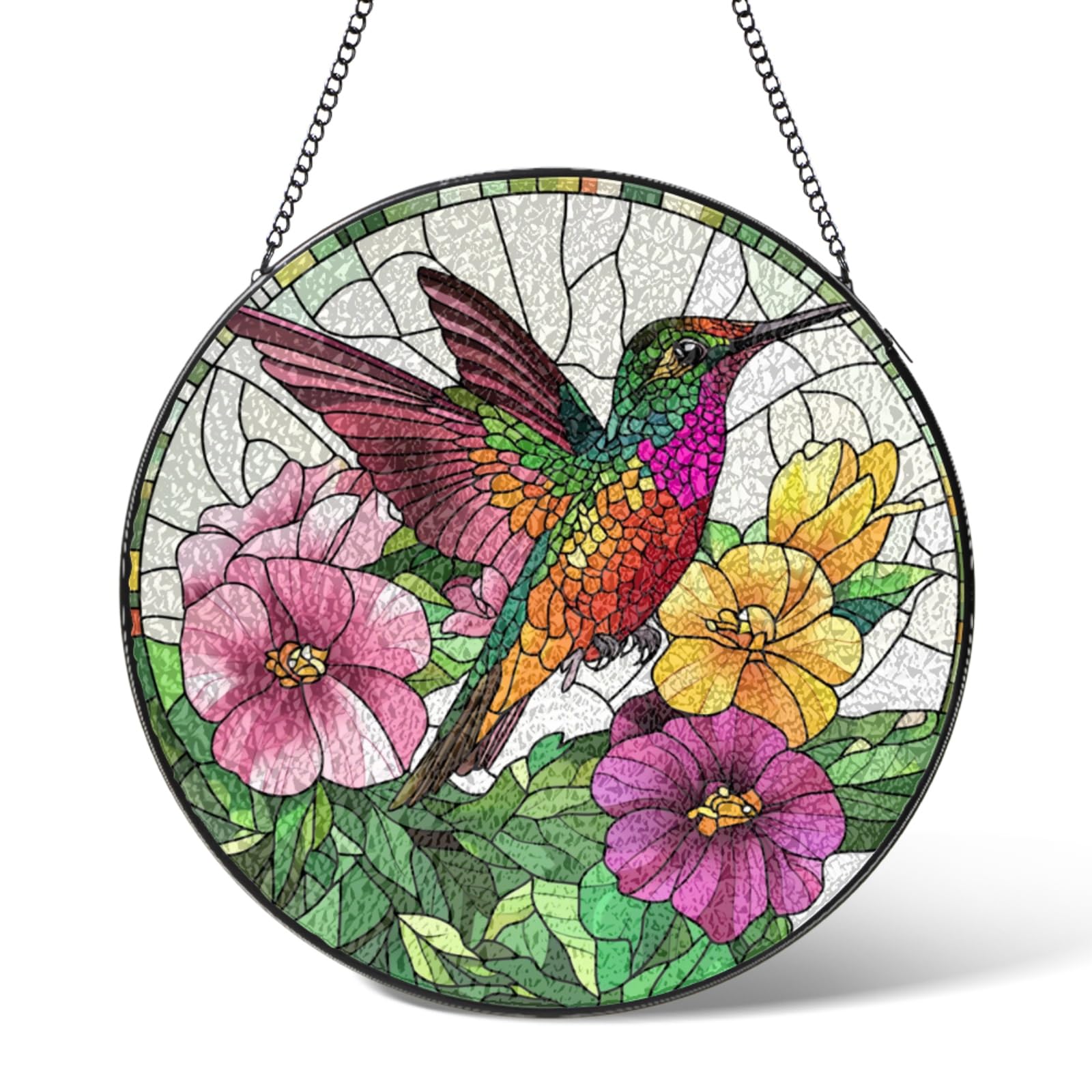Birds Stained Glass Window Hanging Art Decorations,Bird Flower Suncatcher Garden Decor Birthday Gifts,Sun Catchers Home Decoration for Bedroom Kitchen Patio Windows,Christmas 3.9 IN