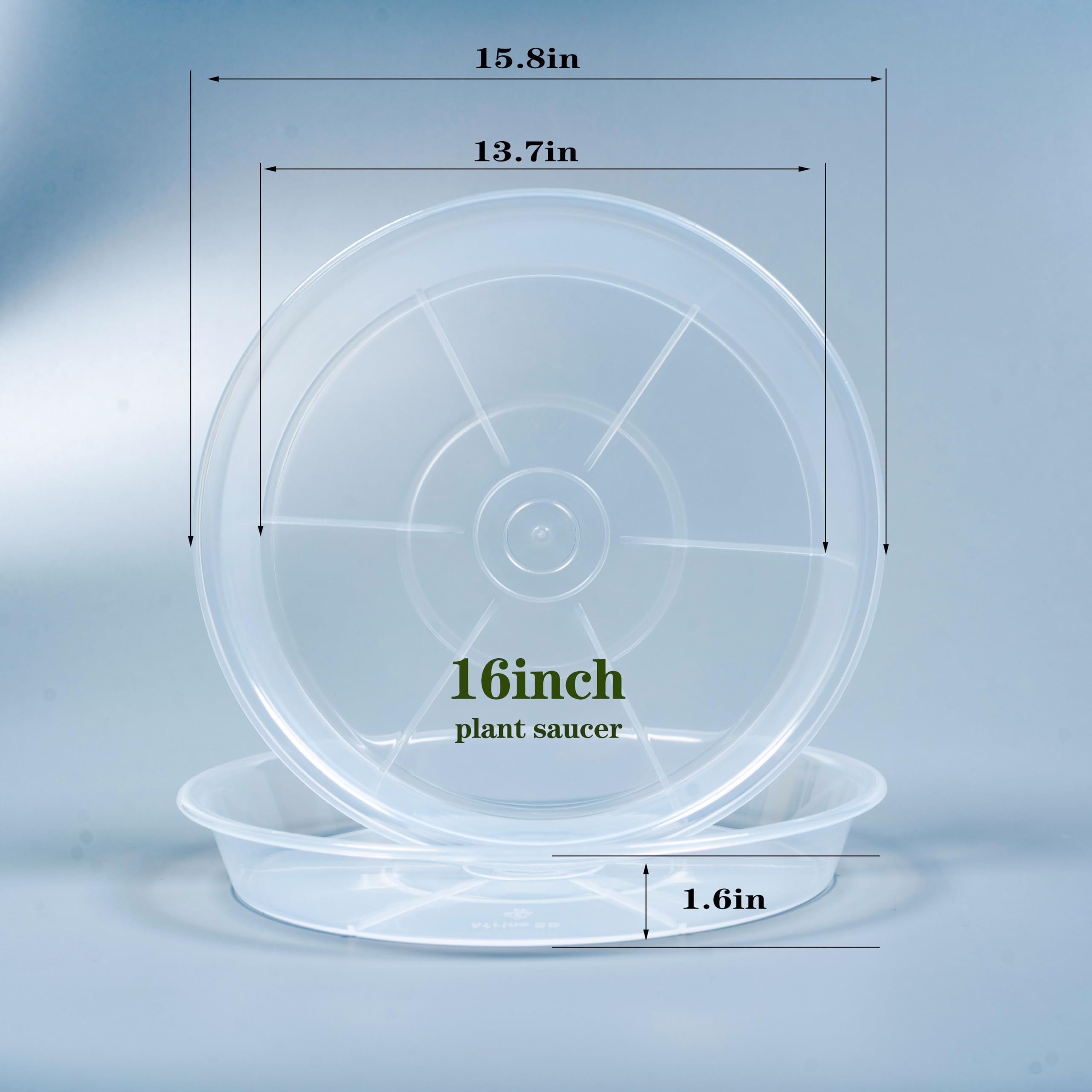 NIMYAU Transparente Pflanzen-Untersetzer, 40,6 cm, transparent, robust, rund, Kunststoff, Untersetzer für drinnen und draußen, Garten, Blumentopf, Wassertropfschalen für Topf, 6 Stück