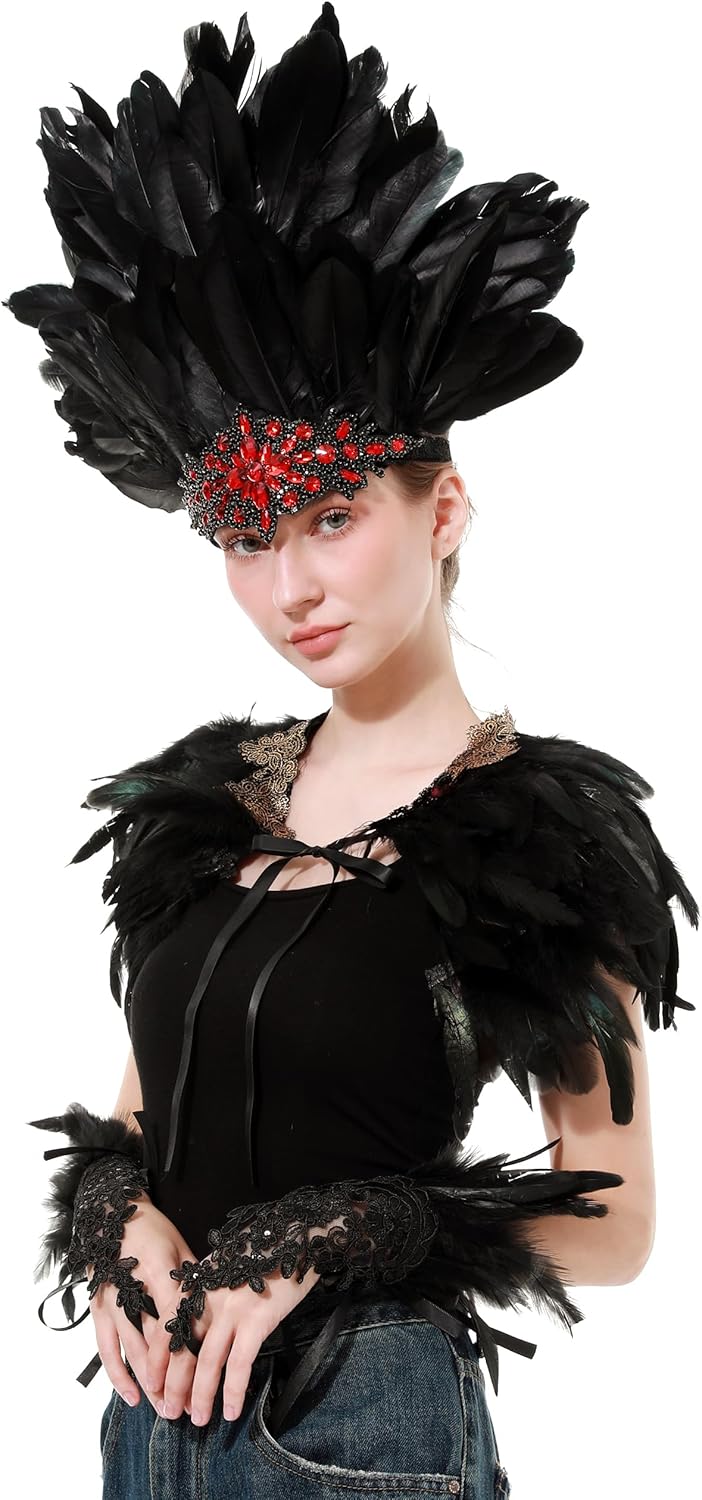 Women's Feather Headpiece Handmade Rhinestones Headband Halloween Showgirl Cosplay Headwear Accessories - Image 6