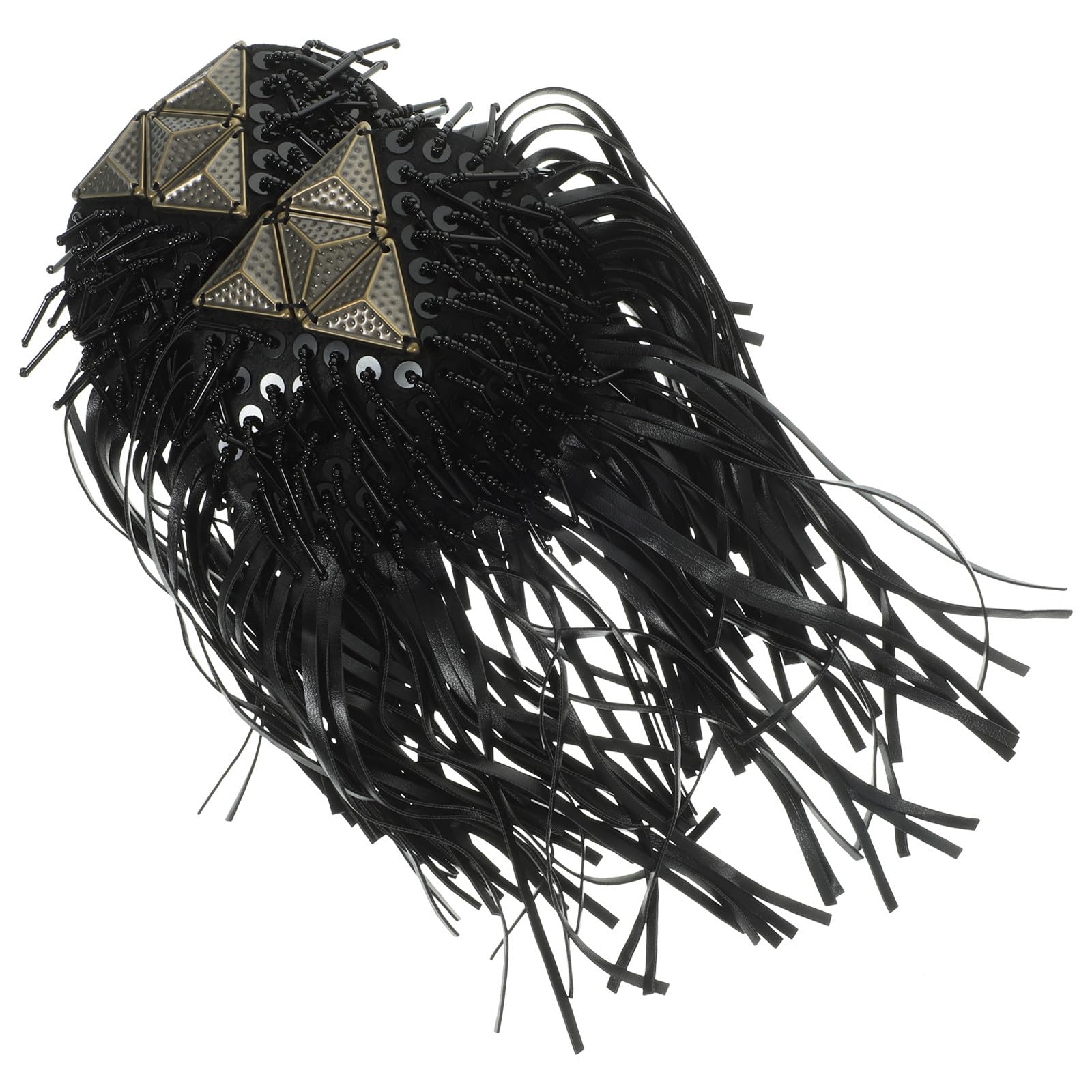 Charretera de flecos para hombro negra, accesorio de PU con imperdible para fiestas