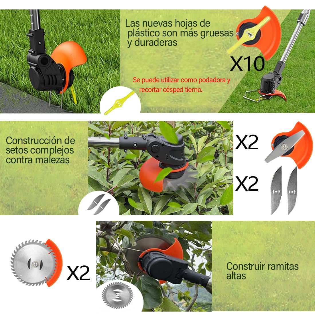 Desbrozadora Batería, Desbrozadora Electrica, Batería 21V, (2 baterías de 4,0 A y Cargador rápido), Podadora Electrica Bateria/Mini Desbrozadora, Corte de 40 Minutos, Carga