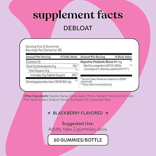 Miniatura 5 de Lemme Debloat - Gomitas de salud digestiva e intestinal con 2 probióticos clínicamente estudiados y prebióticos, vegetarianos, sin gluten, sin OMG,