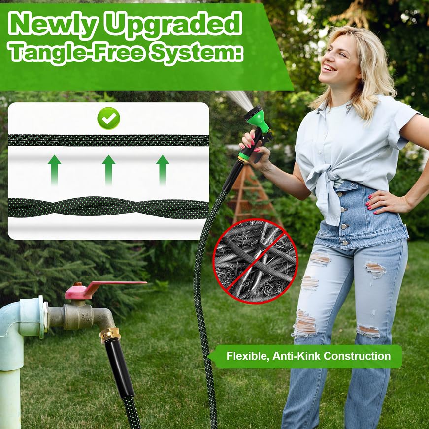 Image of Garden Hose 50ft, Non-Expanding Water Hose with 10 Function Nozzle, Lightweight, Kink Free, Sturdy, Leak-Proof, Portable, Flexible Hose 50ft for Outdoor, Yard, Lawn, Car Wash and Camper Use