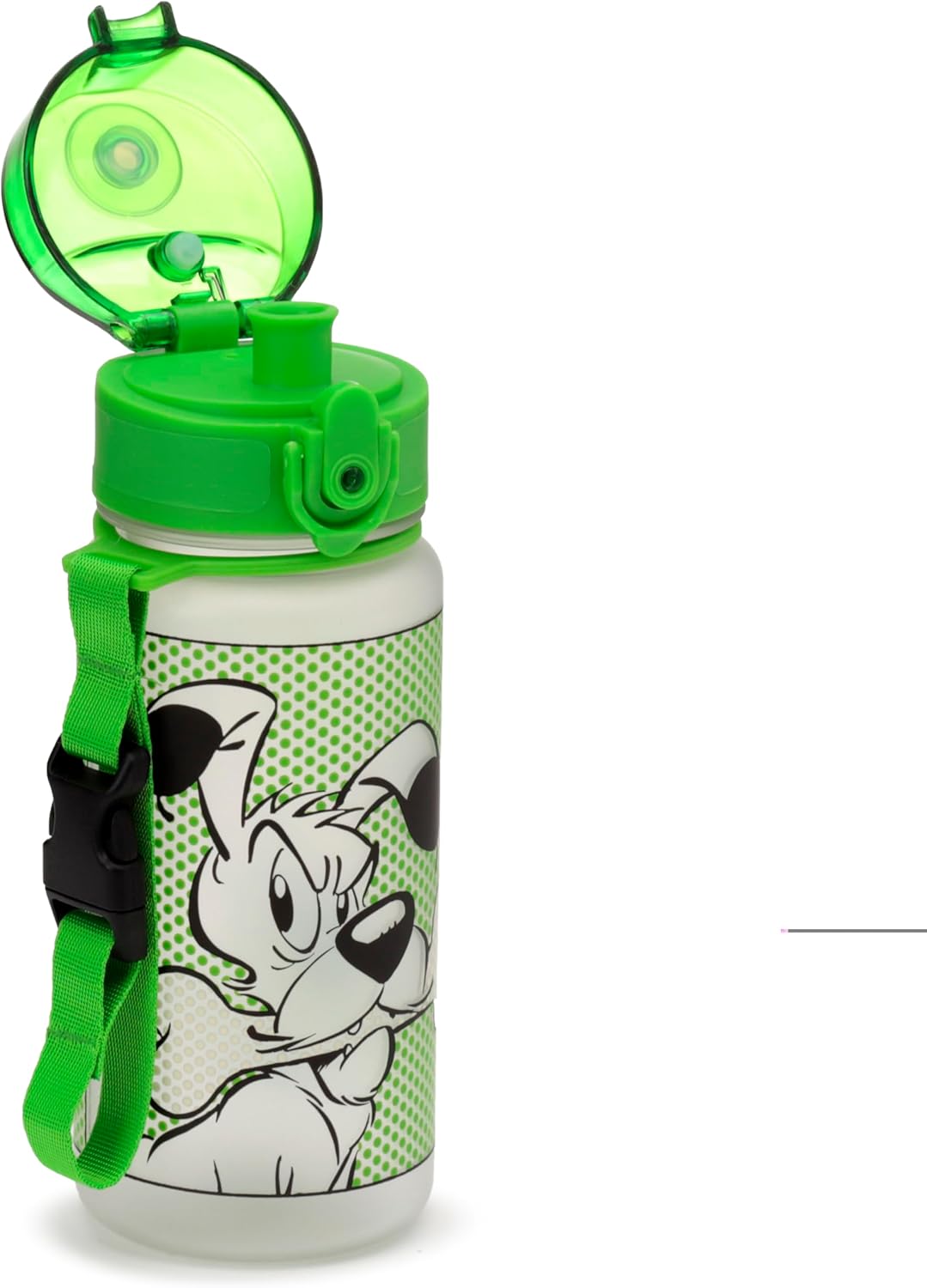 Puckator Idefix (Dogmatix) Pop Asterix Top 350ml Shatterproof Children's Bottle - Reusable Insulated Active Water Bottle Flask For Girls And Boys With A Carry Handle & Straw - For School Nursery