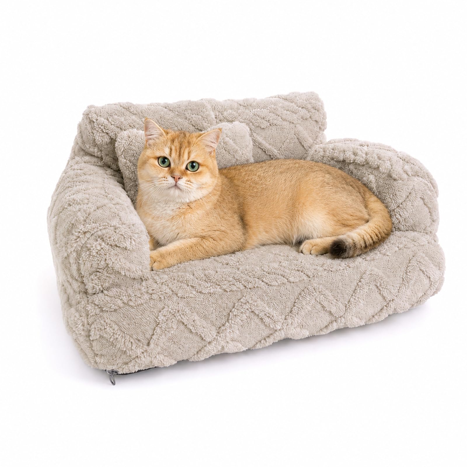Auveach Cat Sofa Bed, Plush Calming Sofa Bed with Cushion for Indoor Cats & Small Dogs Ultra-Soft Fluffy Pet Bed with Washable Removable Cover, Non-Slip Bottom (Beige, M-55 * 40 * 23cm) — image 1