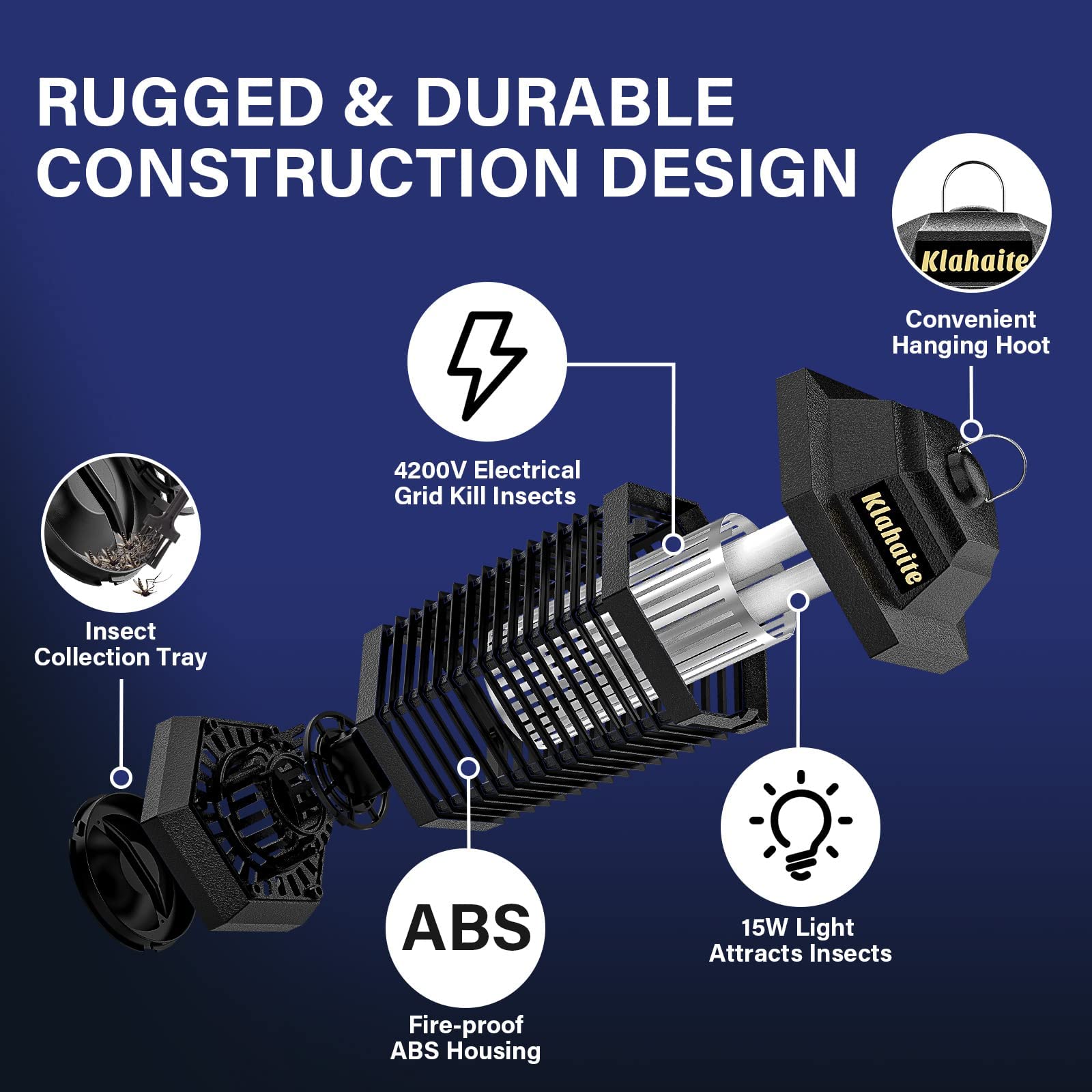 Klahaite Bug Zapper, Mosquito Zapper Outdoor, Electric Mosquito Killer Indoor, Fly Trap, Insect Zapper for Home Backyard Patio