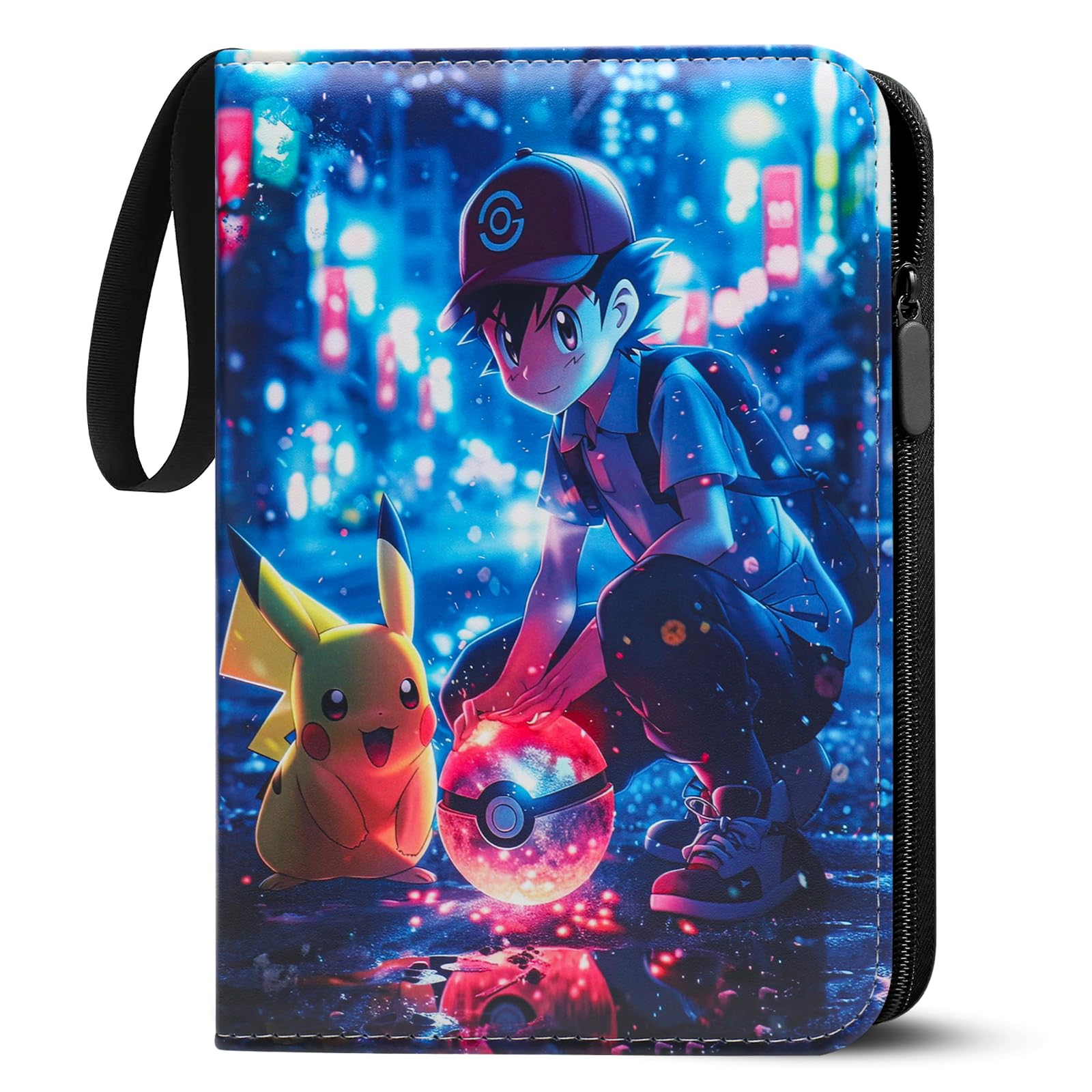 LYAILOOGXL Pokemon Sammelalbum 400 Karten,4 fächer Reißverschluss Sammelkarten Album mit 50 Abnehmbaren Hüllen,PU-Material mit wasserdichter Oberfläche,Sammelmappe Geschenk für Kartensammler