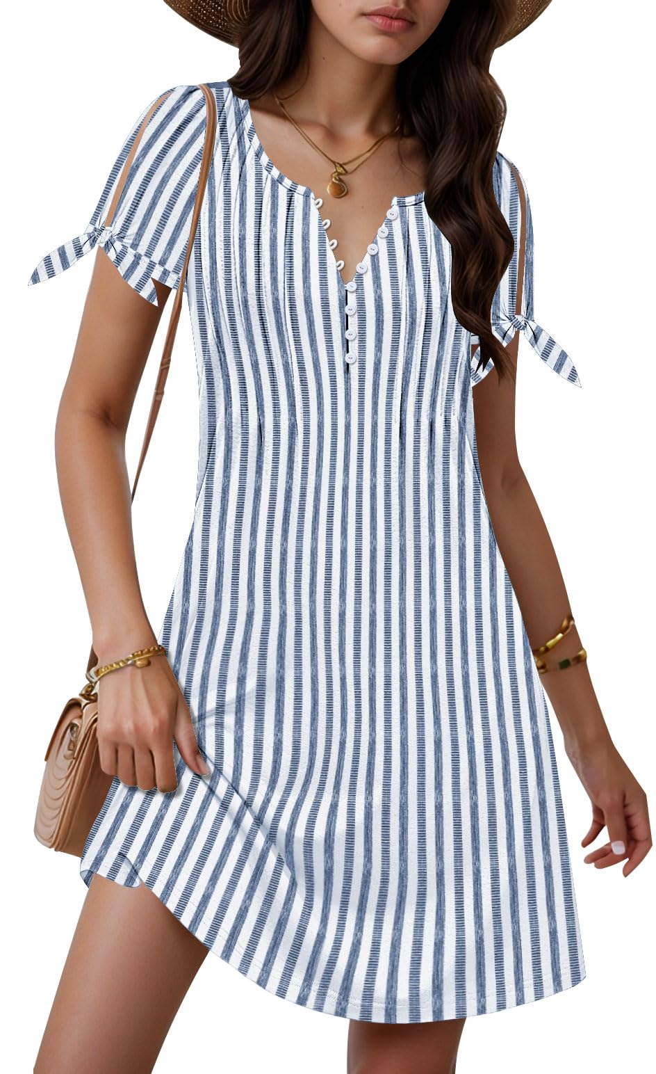 ETCYY Beach Dresses for Women 2026 Vacation Swim Suits Cover ups Short Sleeve Summer Dress V Neck Button