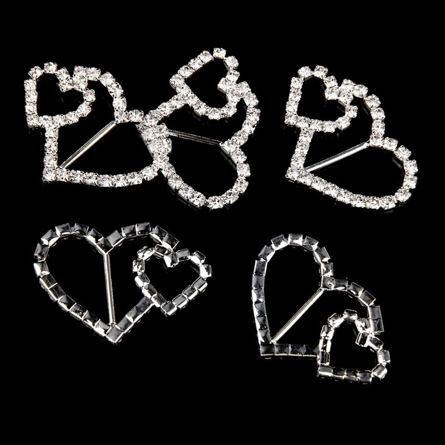 Trimming Shop Fibbia Scorrevole A Cuore Con Strass – 27x21 Mm, 10 Pezzi, Per Nastri E Borse