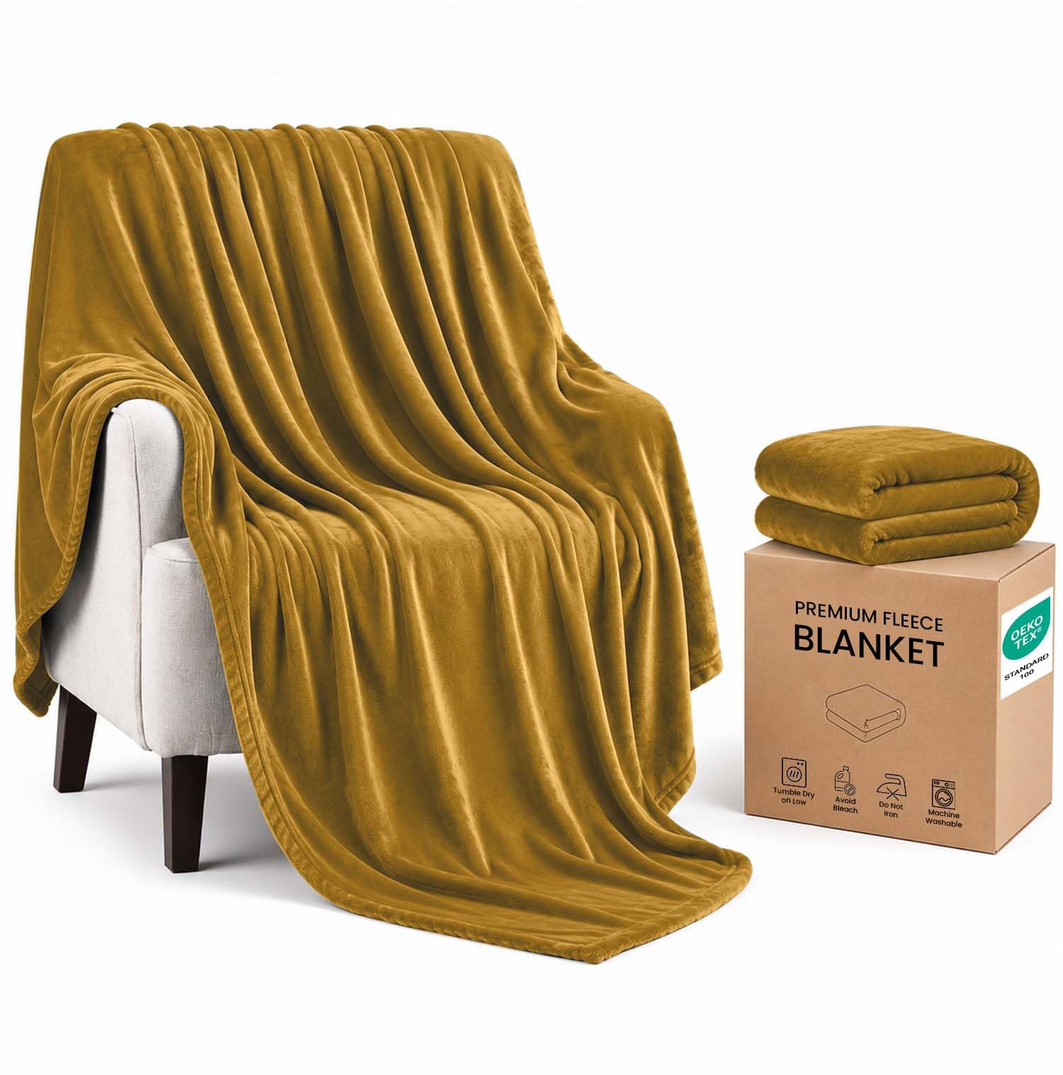 IR Imperial Rooms Fleece Blanket Large Throw - Mustard Yellow, King 230X270 Cm