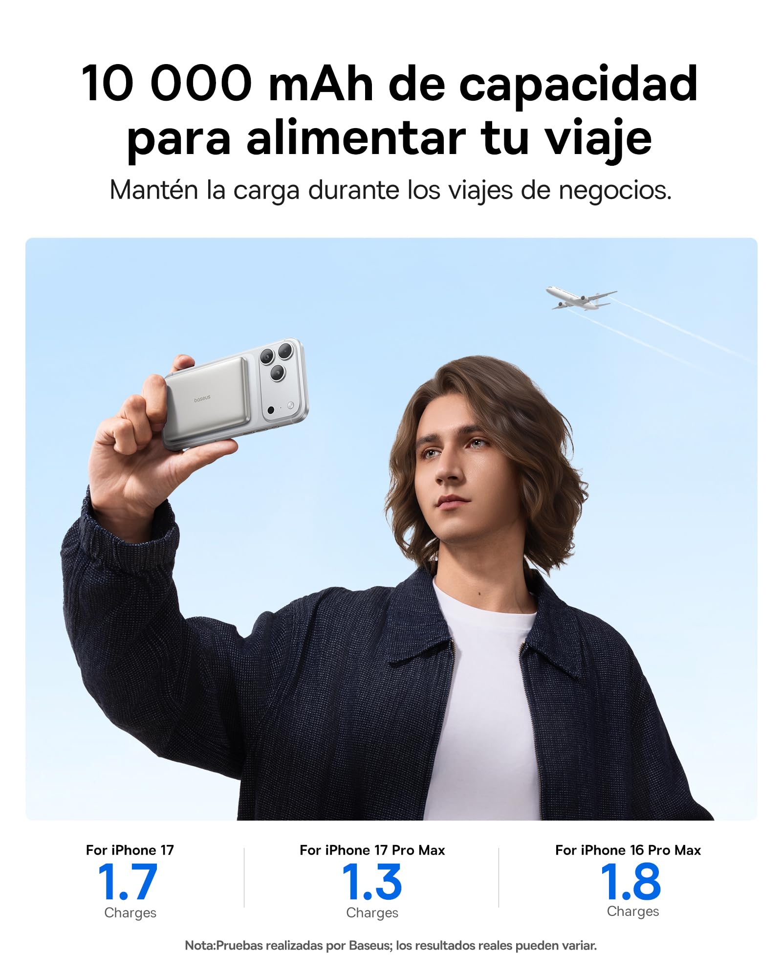 Baseus Picogo AM41 Power Bank, 10000mAh Qi2 Magsafe Powerbank 15W Wireless, Ultra Slim, PD 27W de Carga Rápida, Bateria Externa Magnética para iPhone 17/16/15/14/13/12, Titanio